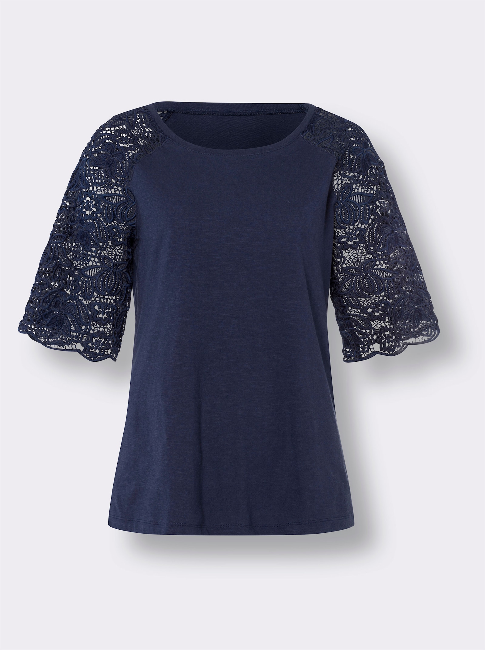 heine Rundhalsshirt mit Spitze - marine