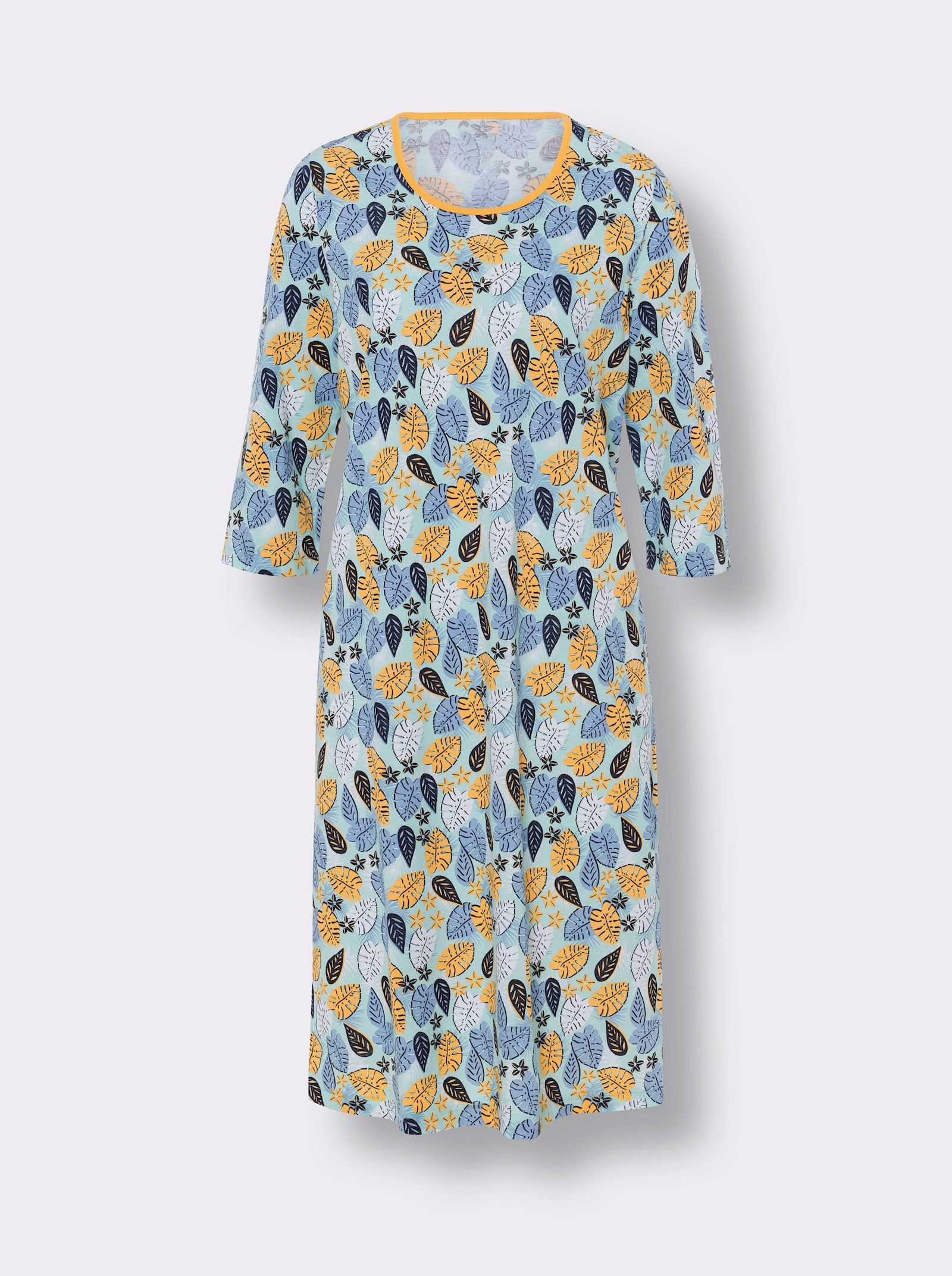 Nachthemd im Blätter-Dessin - himmelblau-marine-bedruckt