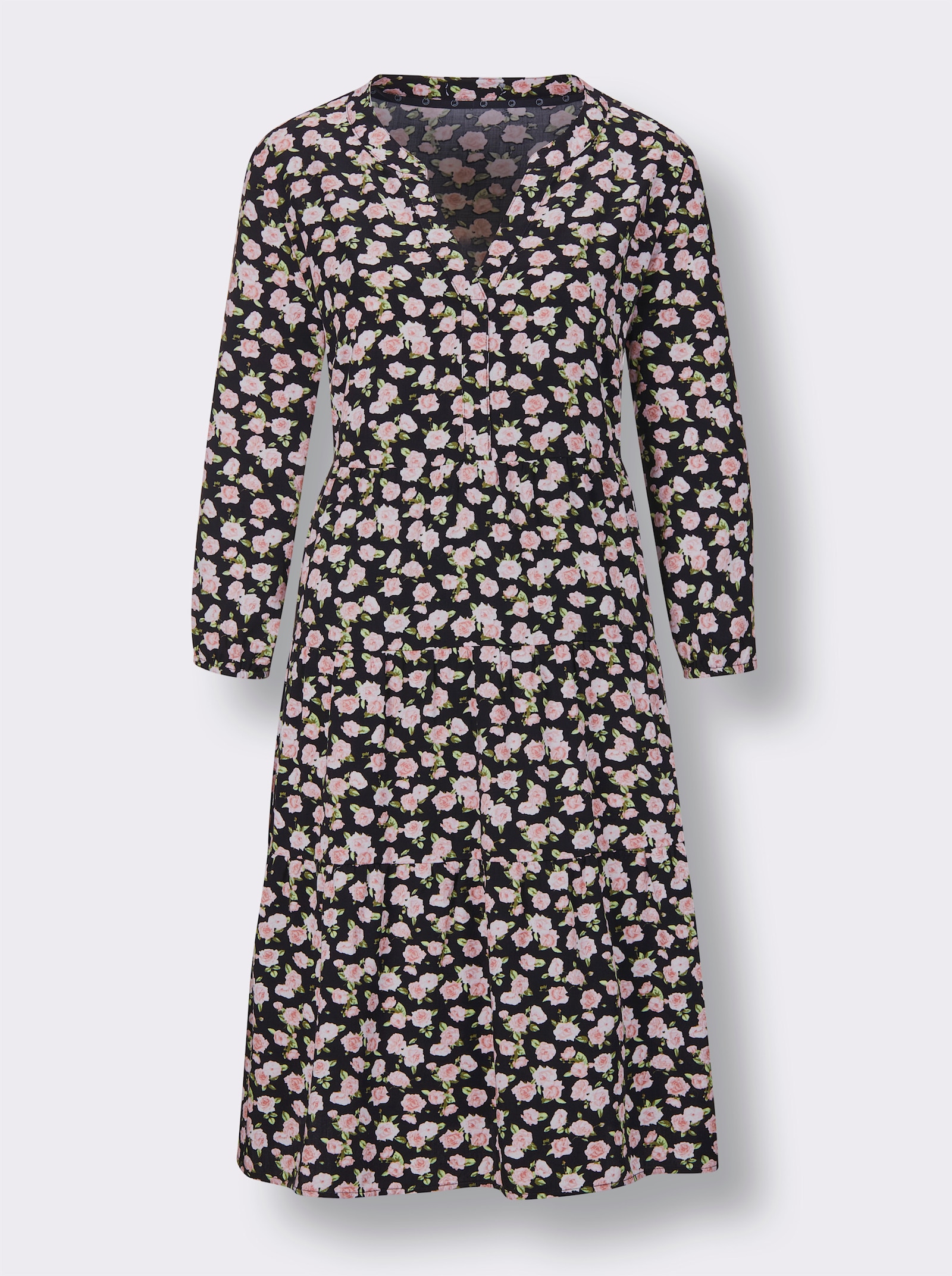 CREATION L PREMIUM A-Linien-Kleid im brillanten Digitaldruck - schwarz-hellrosé-bedruckt