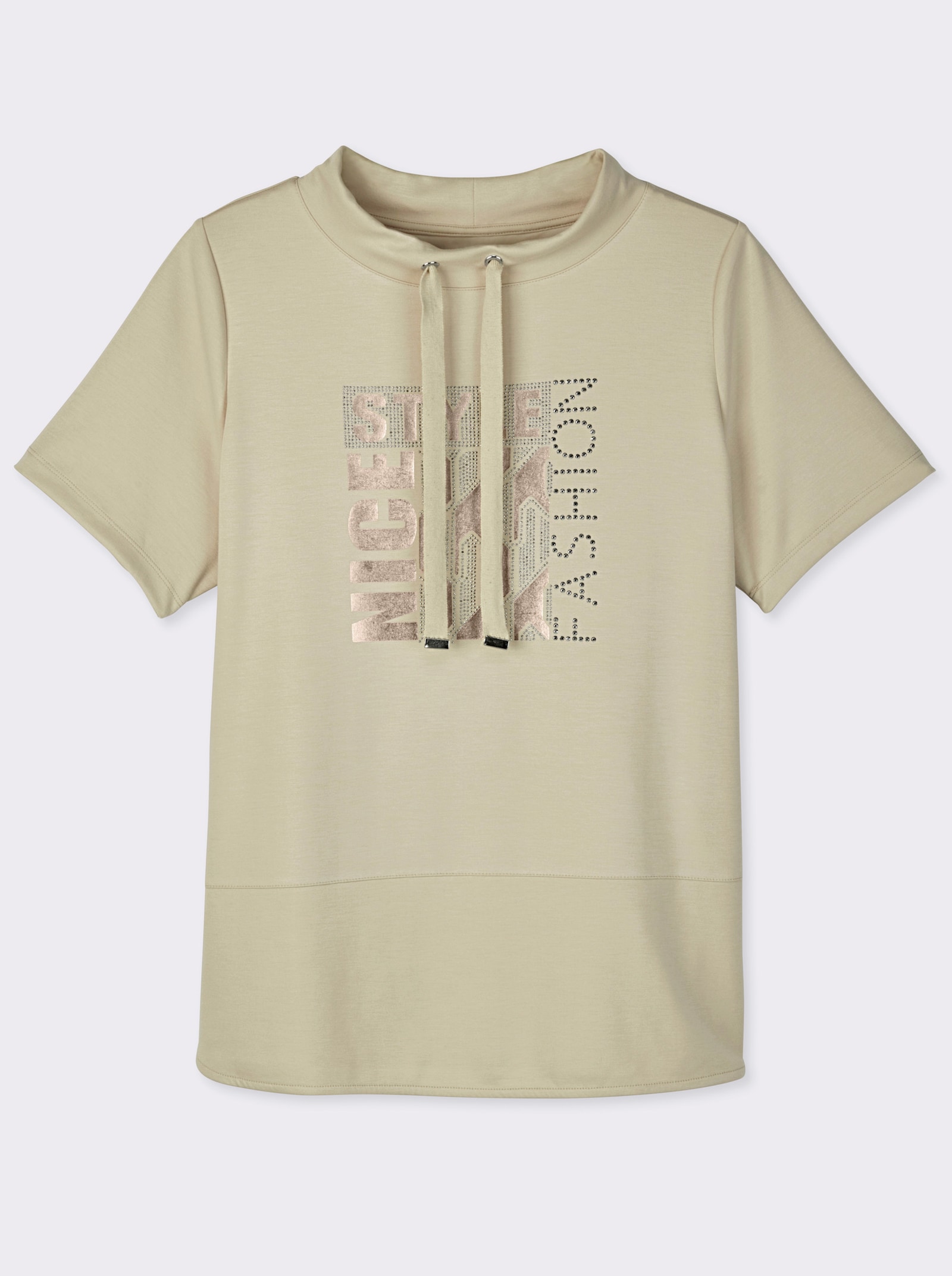 Kurzarmshirt mit Stehkragen - sand