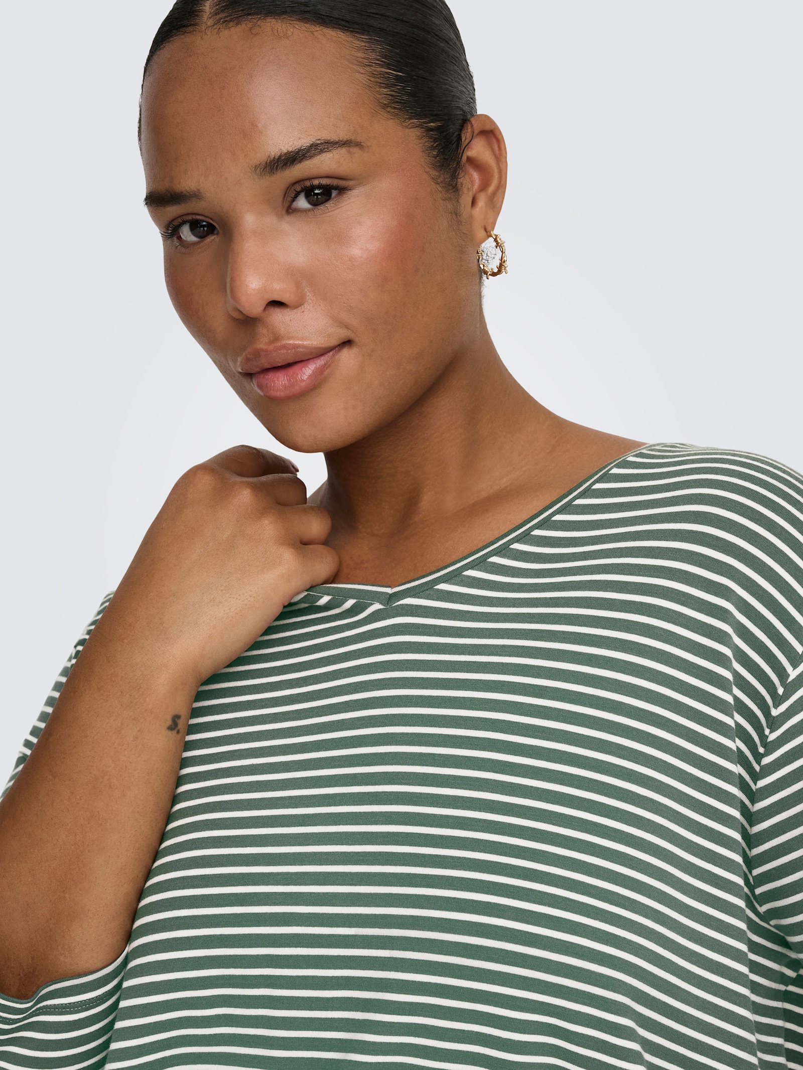 ONLY CARMAKOMA 3/4-Arm-Shirt - laurel wreath stripes:cloud dancer