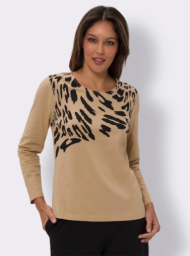 Langarmshirt - camel-schwarz