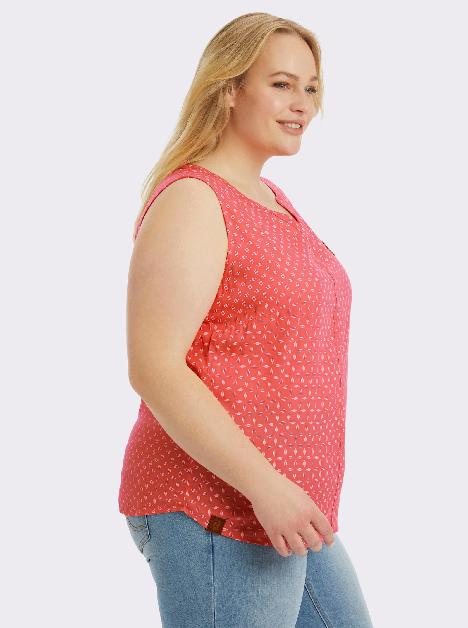 Blusentop mit Blende im Vorderteil - koralle-weiß-bedruckt