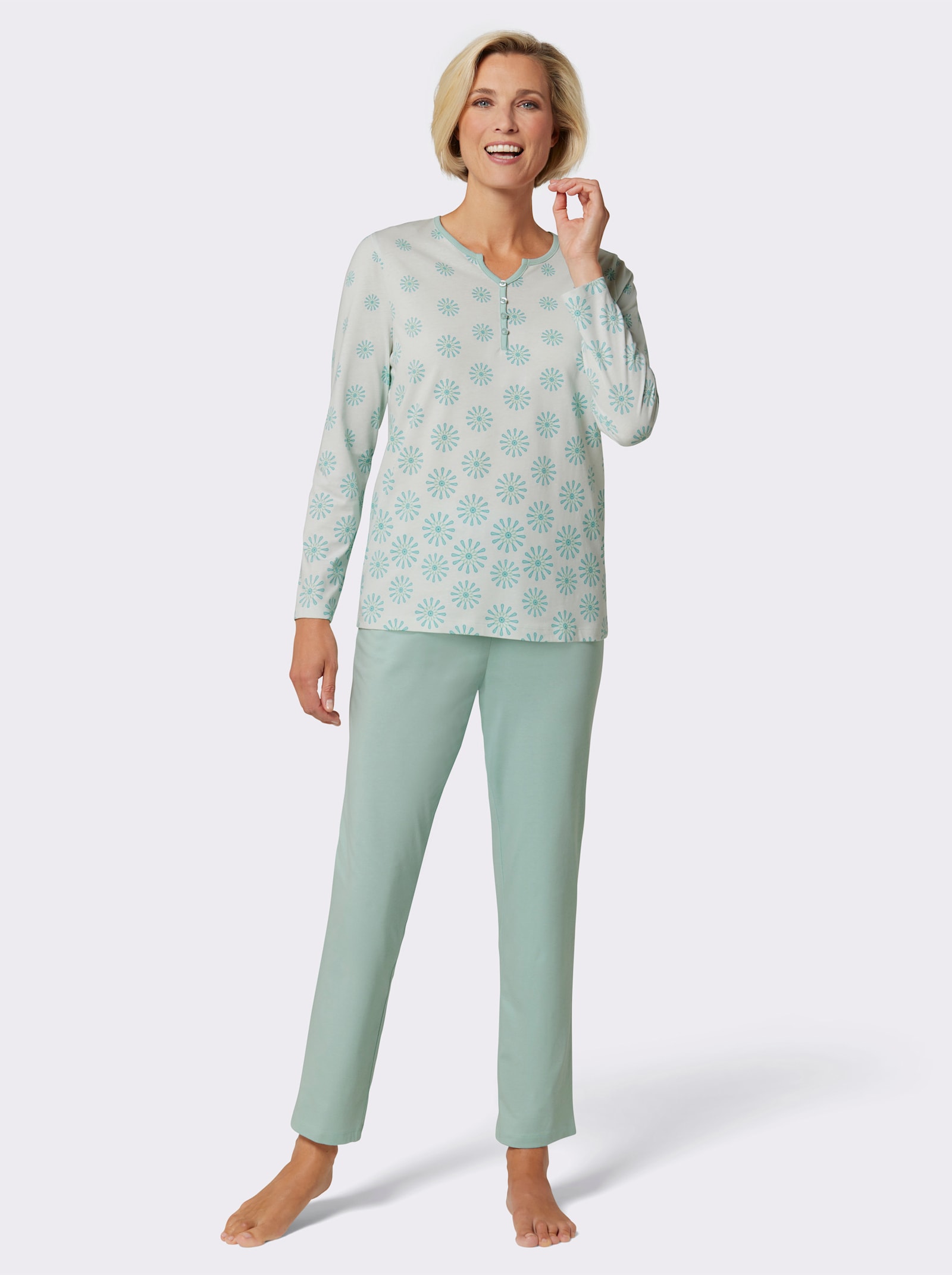 wäschepur Schlafanzüge mit Kontrastpaspel - kalkmint + papaya