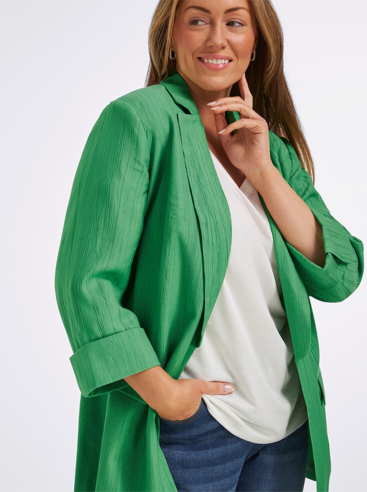 Blazer in langer, verschlussloser Form - apfel