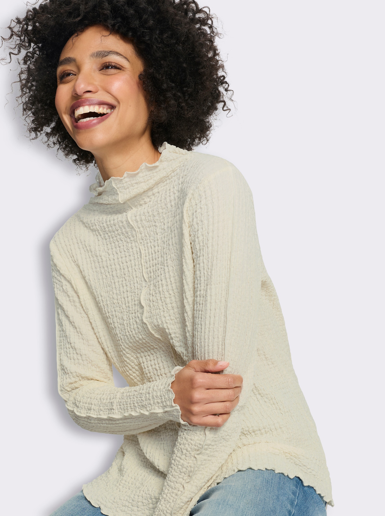 heine Langarmshirt mit Ziernähten - champagner