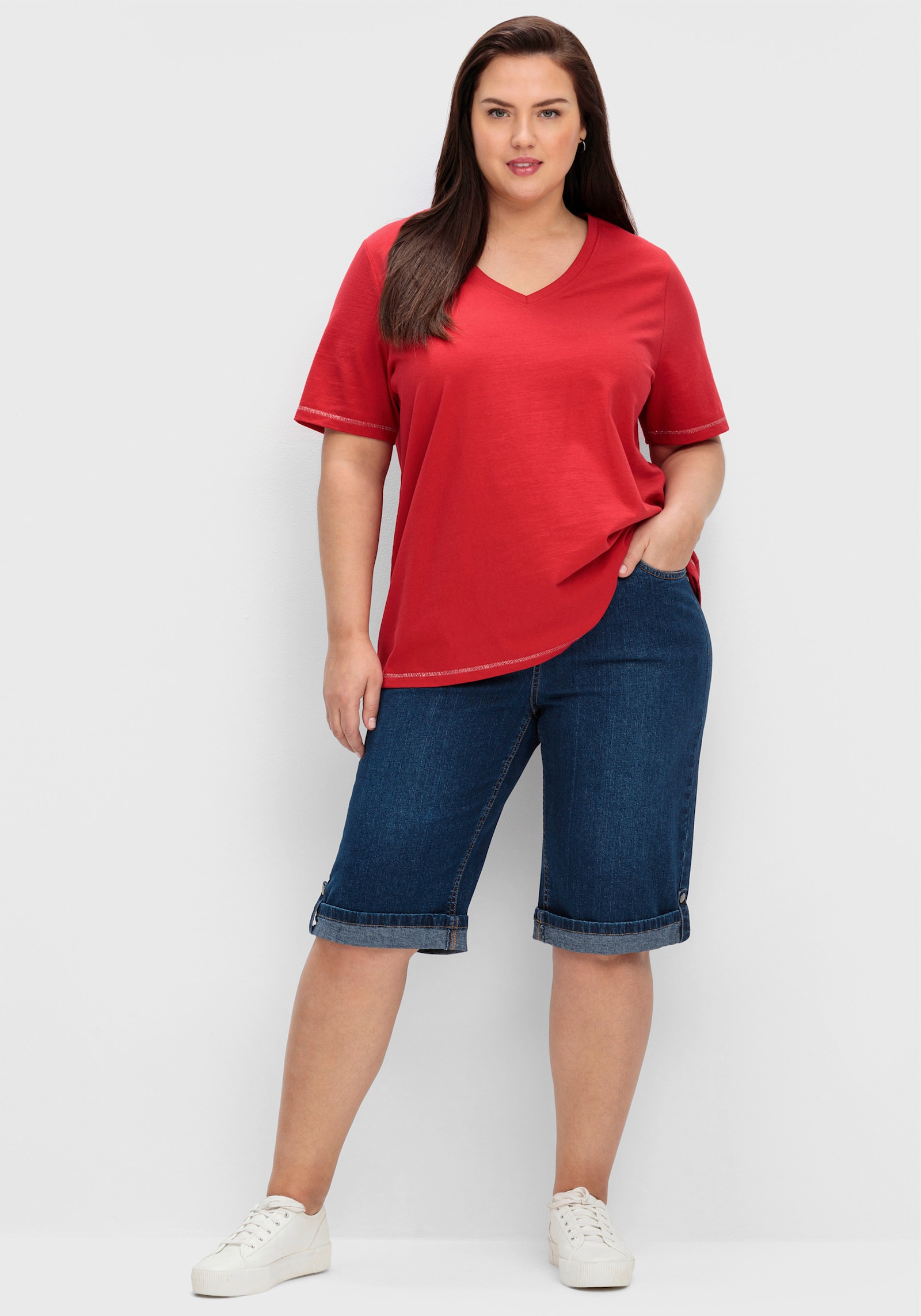 sheego Jeansbermuda met vaste omslag - blue denim