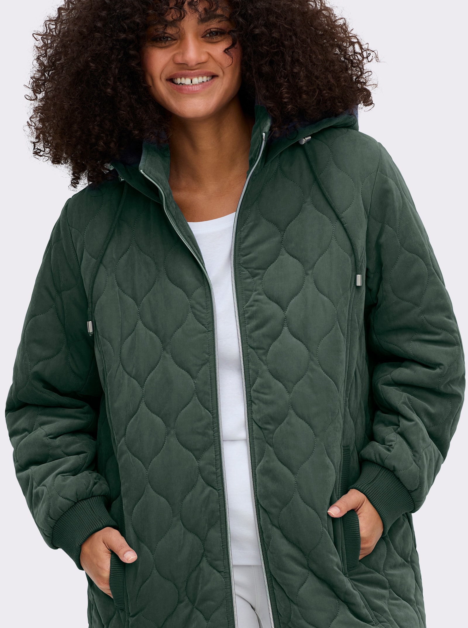 sheego Blousonjacke mit Wellensteppung, warm wattiert - moos