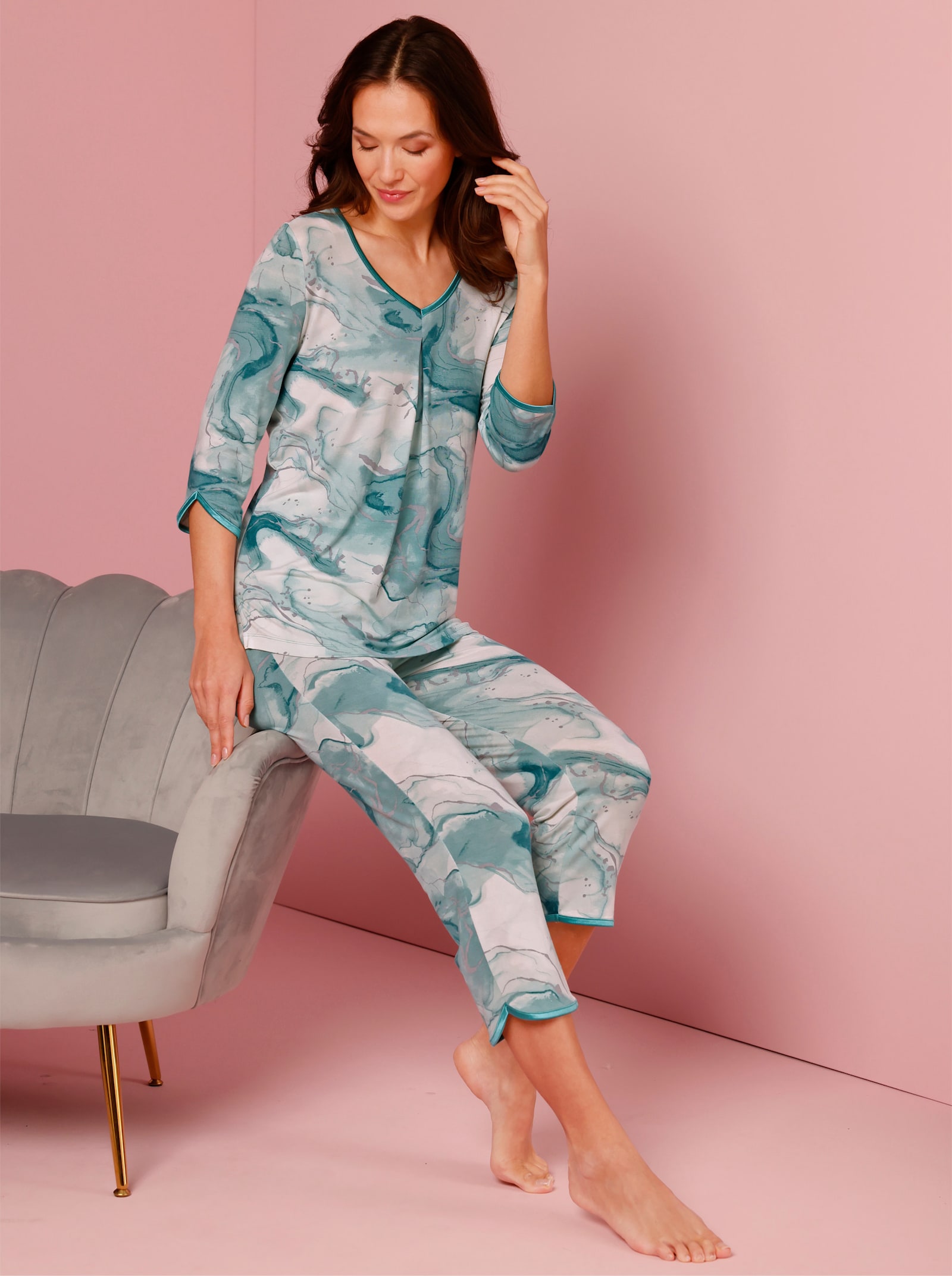 CREATION L PREMIUM Modal-Schlafanzug - kalkmint-salbei-bedruckt