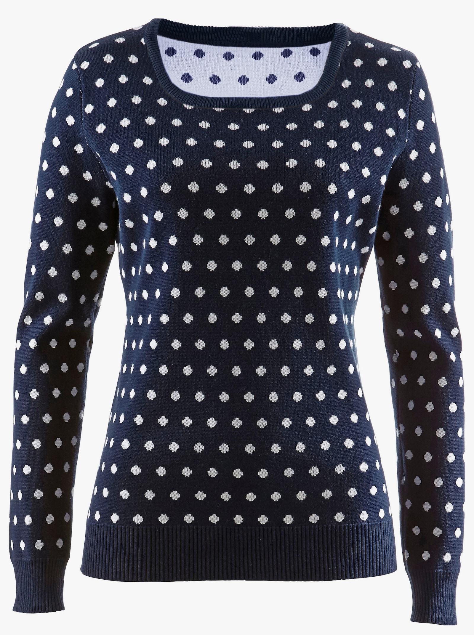 Strickpullover im Tupfen-Dessin - marine-weiß-getupft