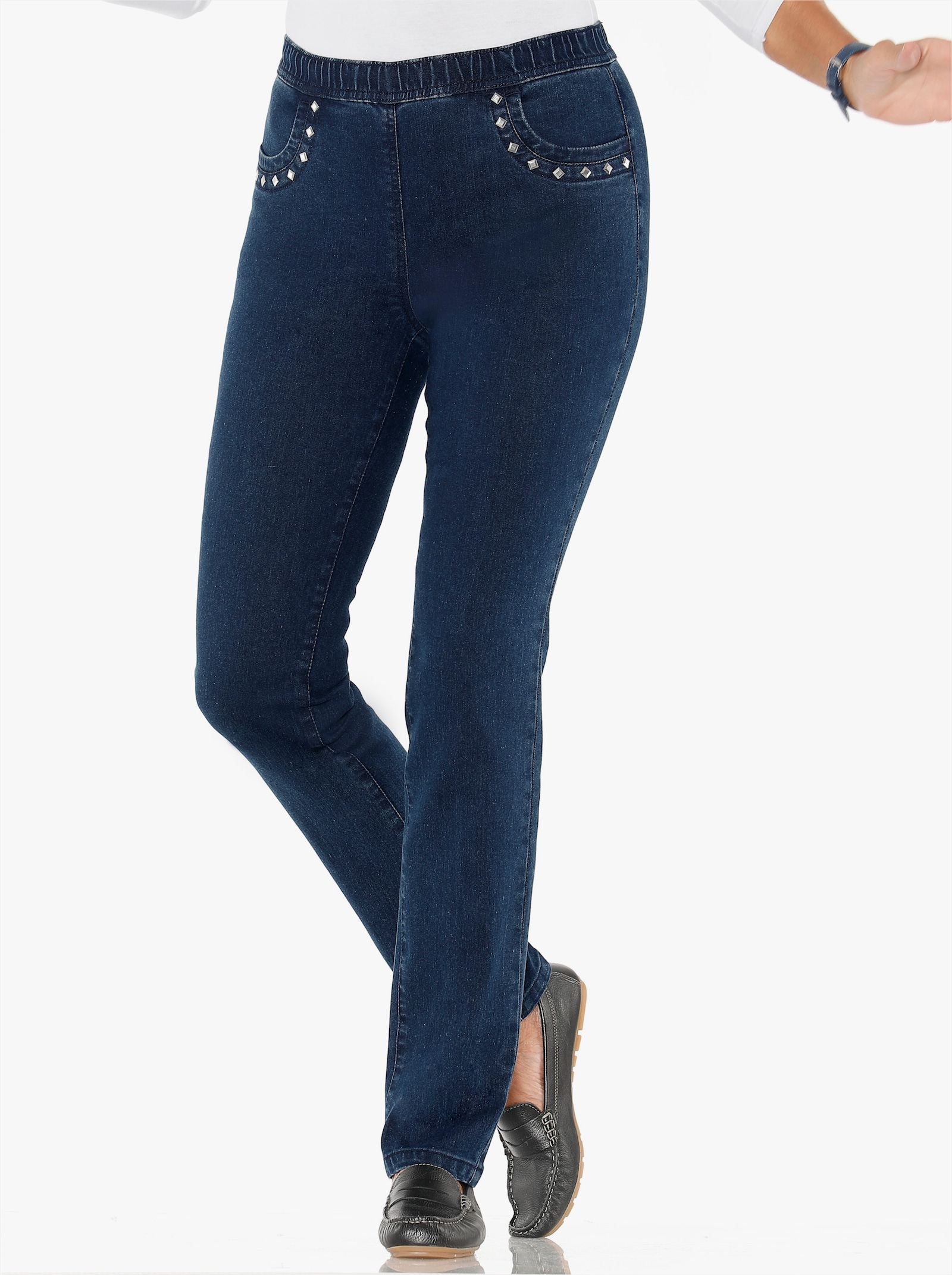 Schlupfjeans mit Metallplättchen - blue-stone-washed
