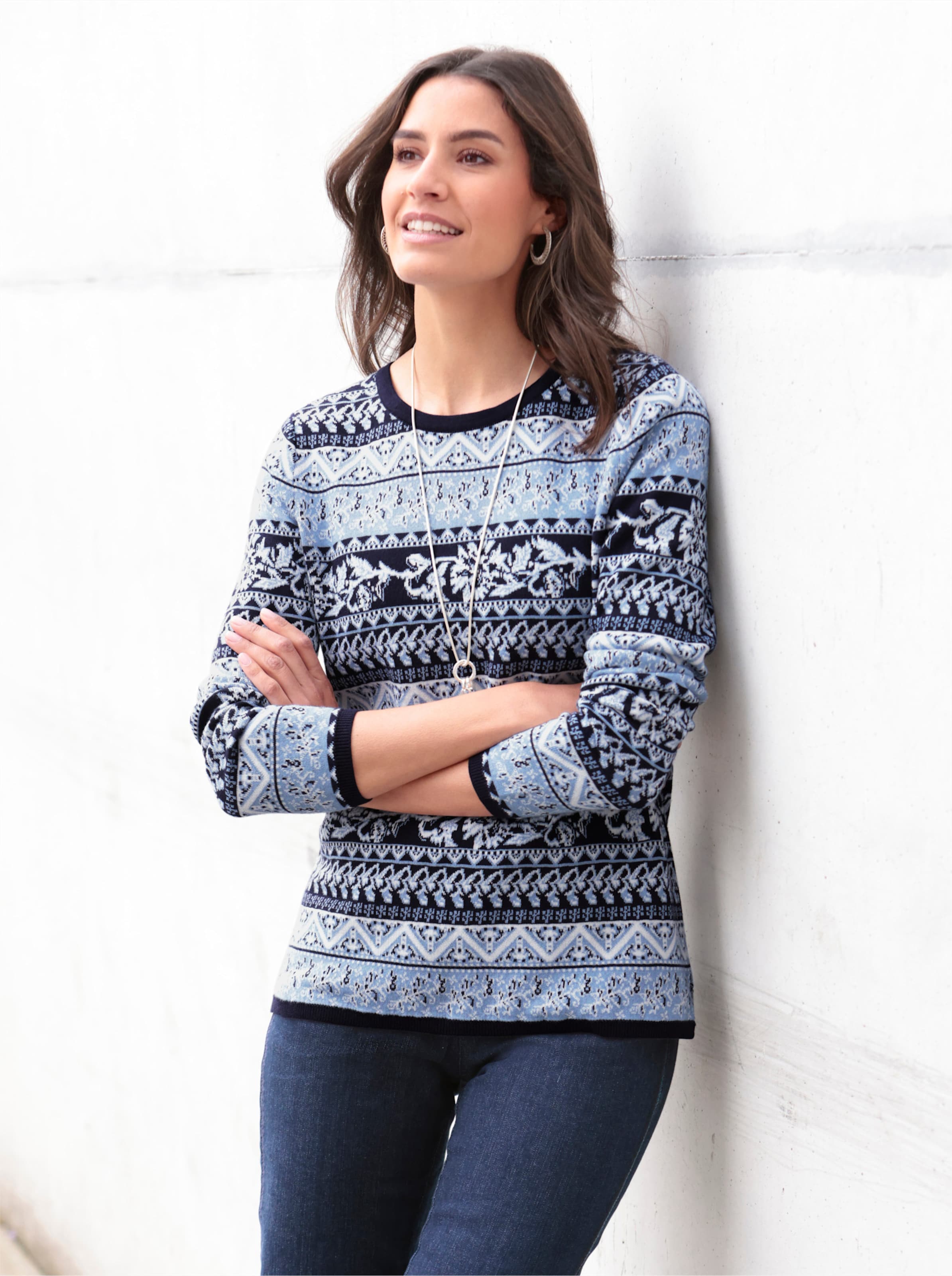 Marine-Bleu-Gemustert Jacquardpullover - Bild 3
