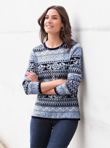 Jacquardpullover aus reiner Pima-Baumwolle - marine-bleu-gemustert