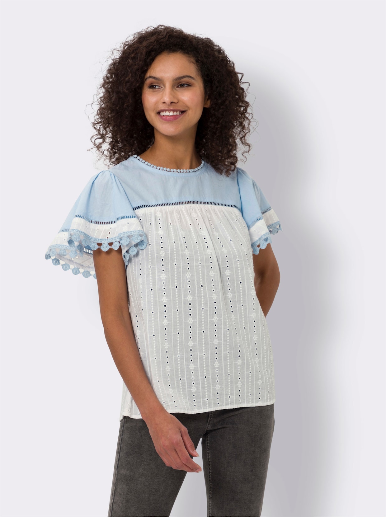 heine Blouse met korte mouwen - ecru/lichtblauw