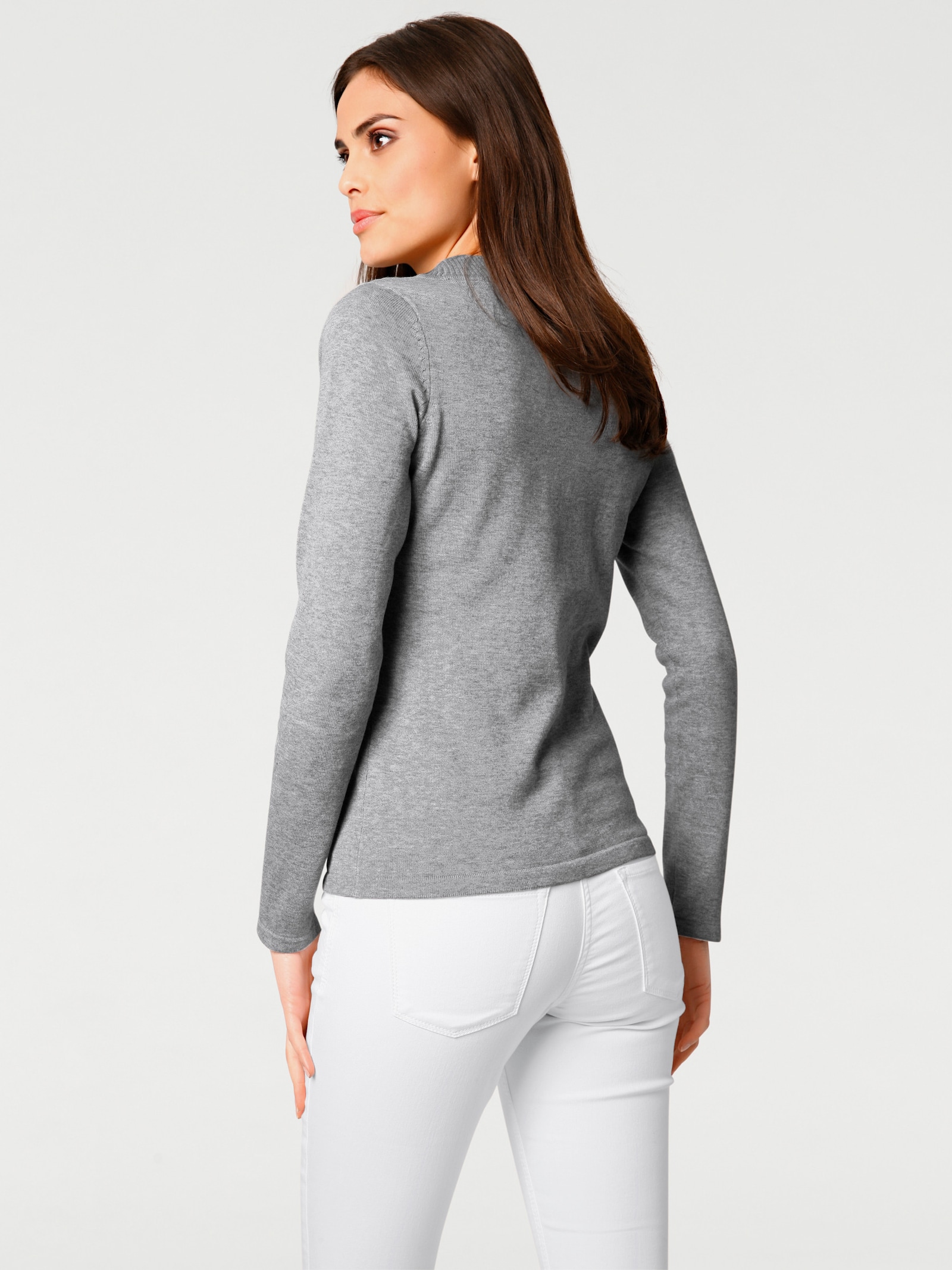 heine V-Ausschnitt-Pullover aus reiner Baumwolle - grau-melange