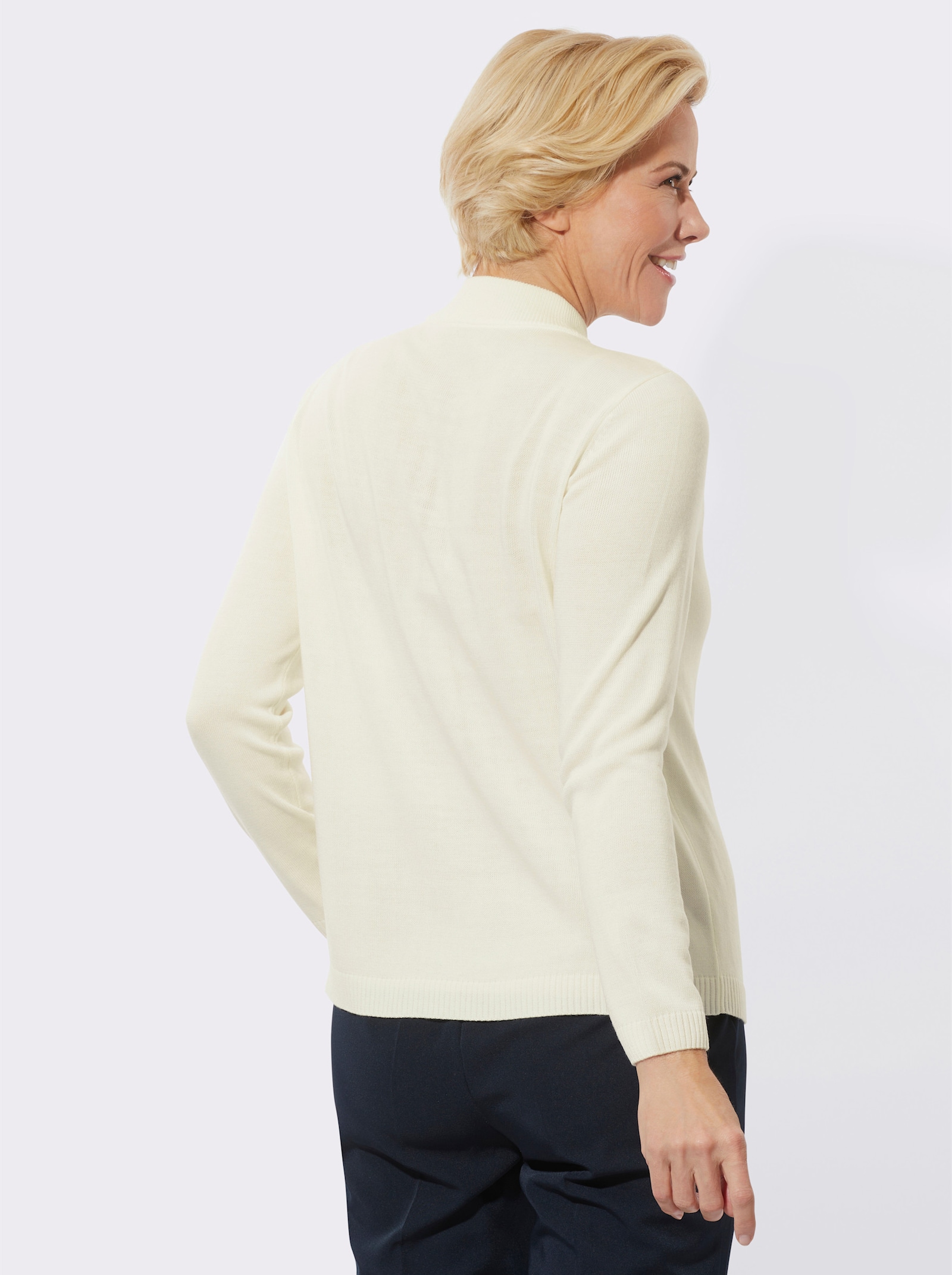 Stehkragenpullover mit Glitzersteinchen vorne - ecru
