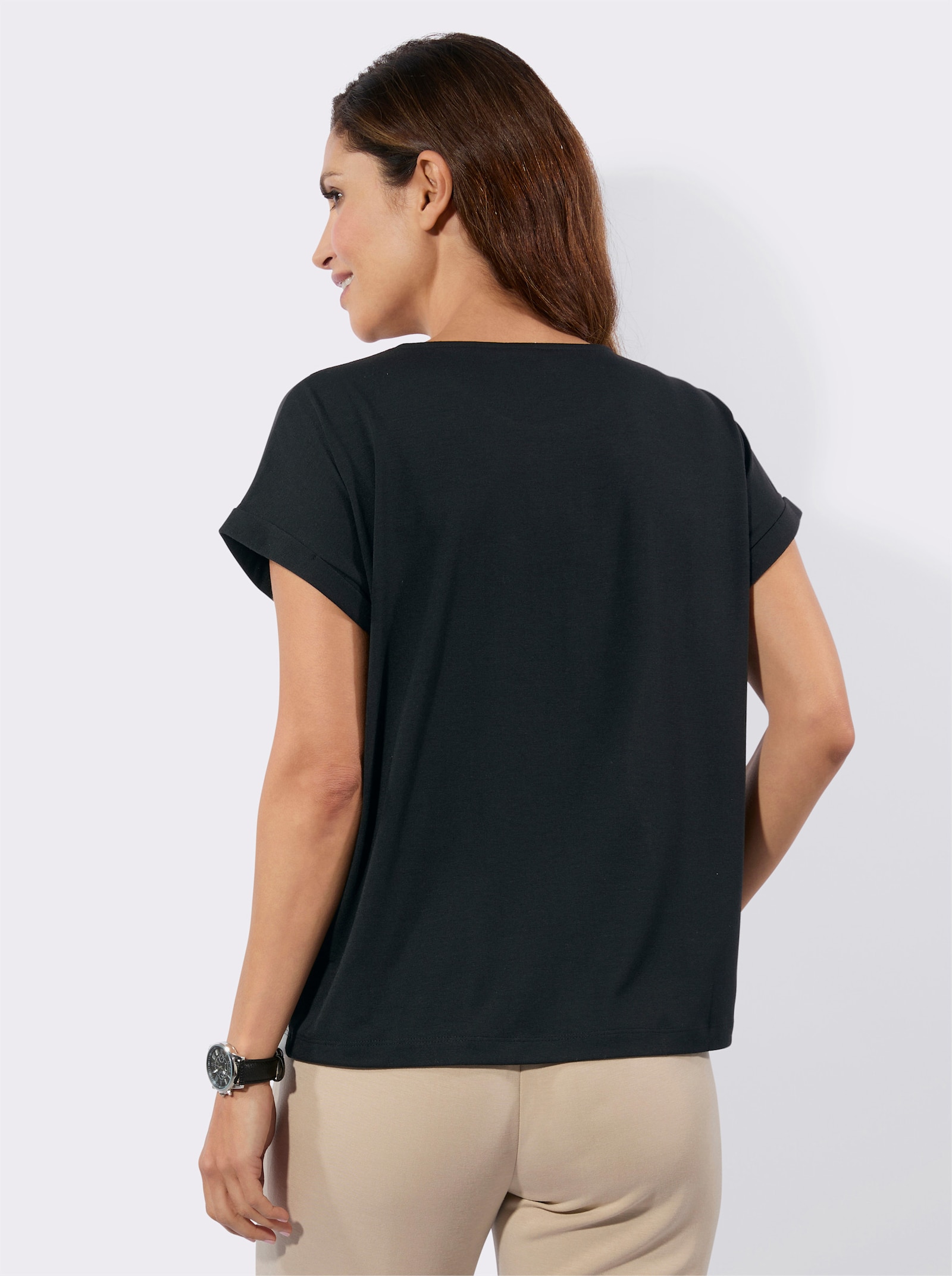 Shirt met print in colour-blocking-look - zwart/champagne bedrukt