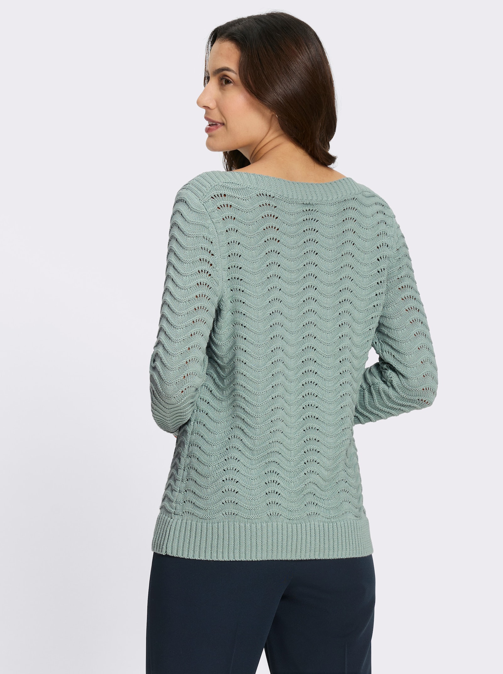 Pullover mit wellenförmigem Ajour-Strickmuster - kalkmint