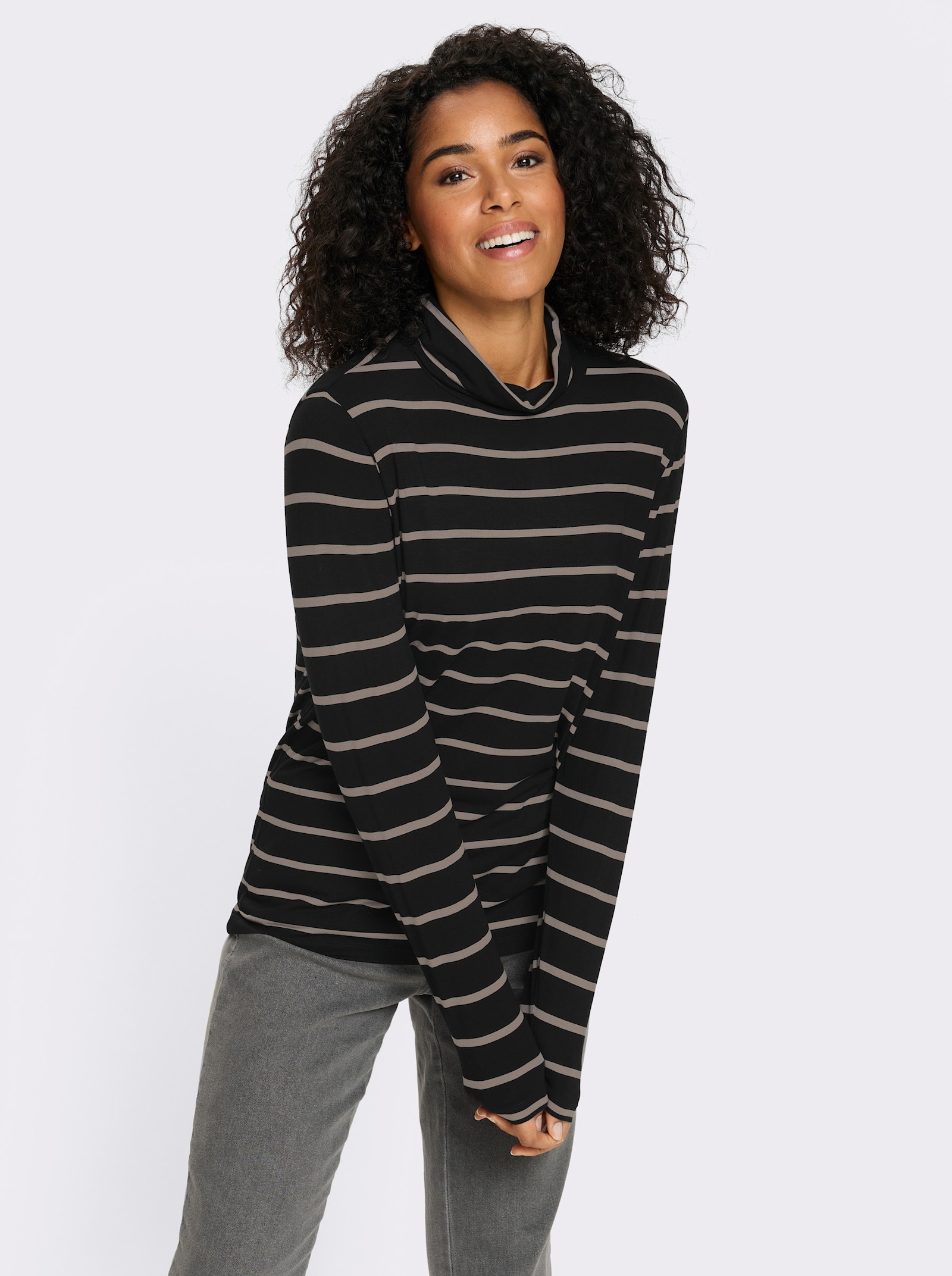 Colshirt in streepjesdessin - zwart/sesam gestreept