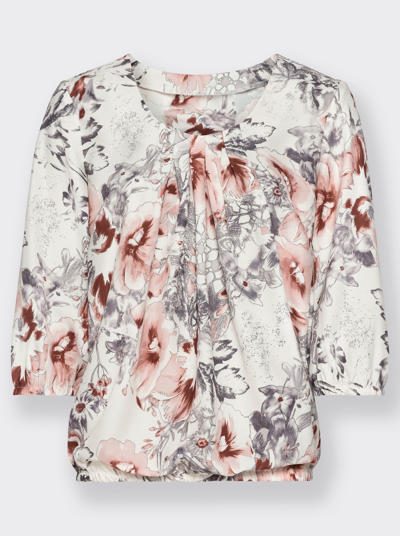 Schlupfbluse mit Gummibündchen - puder-anthrazit-bedruckt