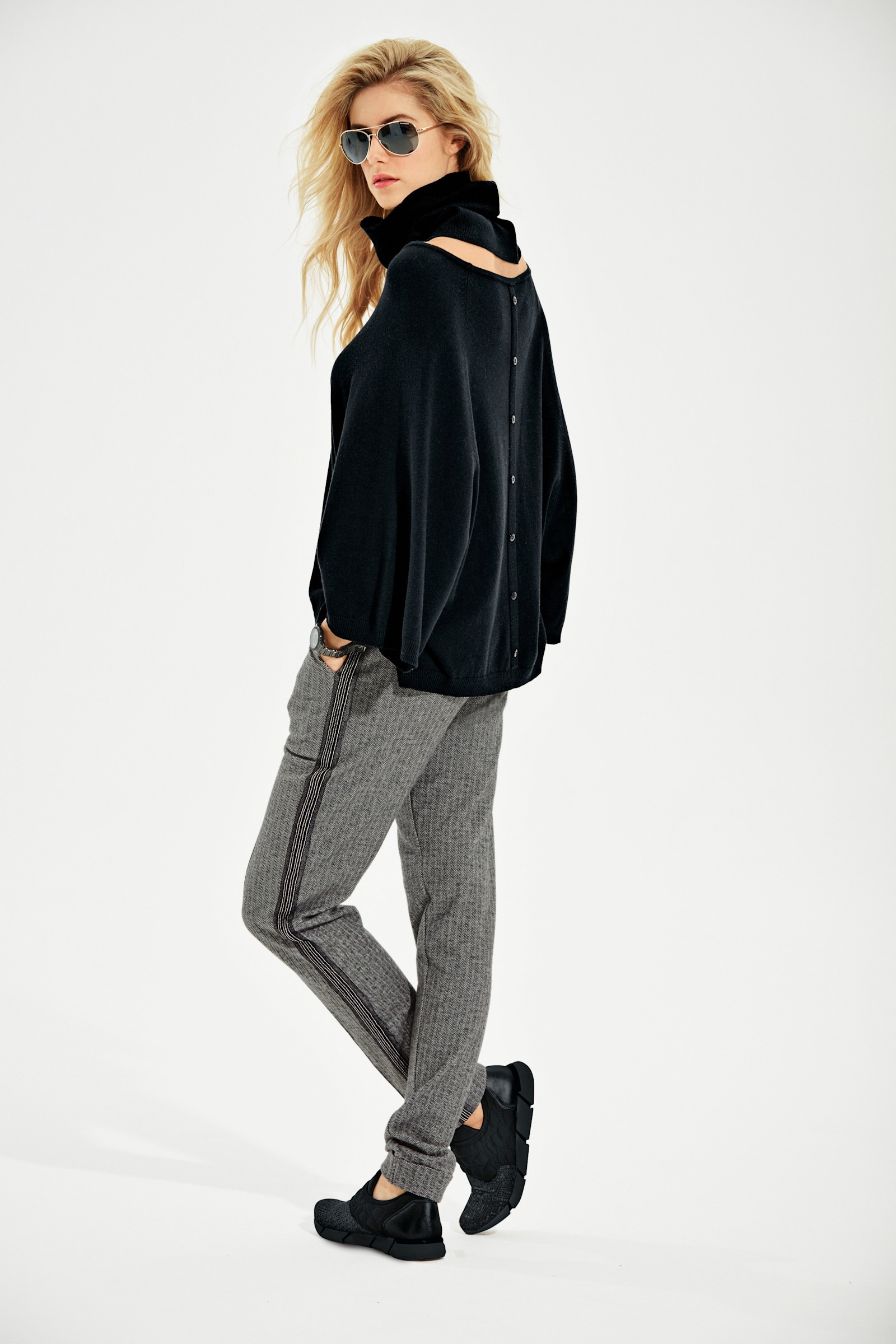 heine Pull à manches chauve-souris avec écharpe tube - noir