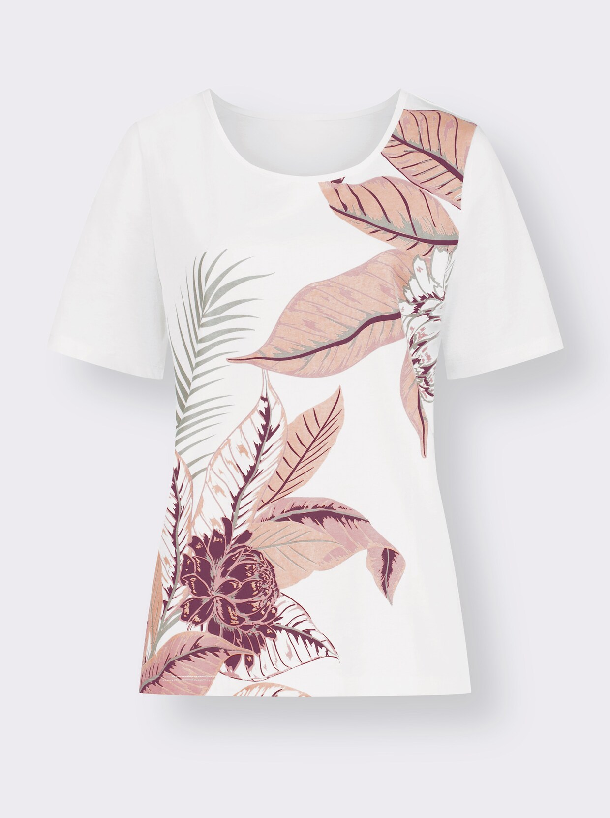 Kurzarmshirt - ecru-hortensie-bedruckt