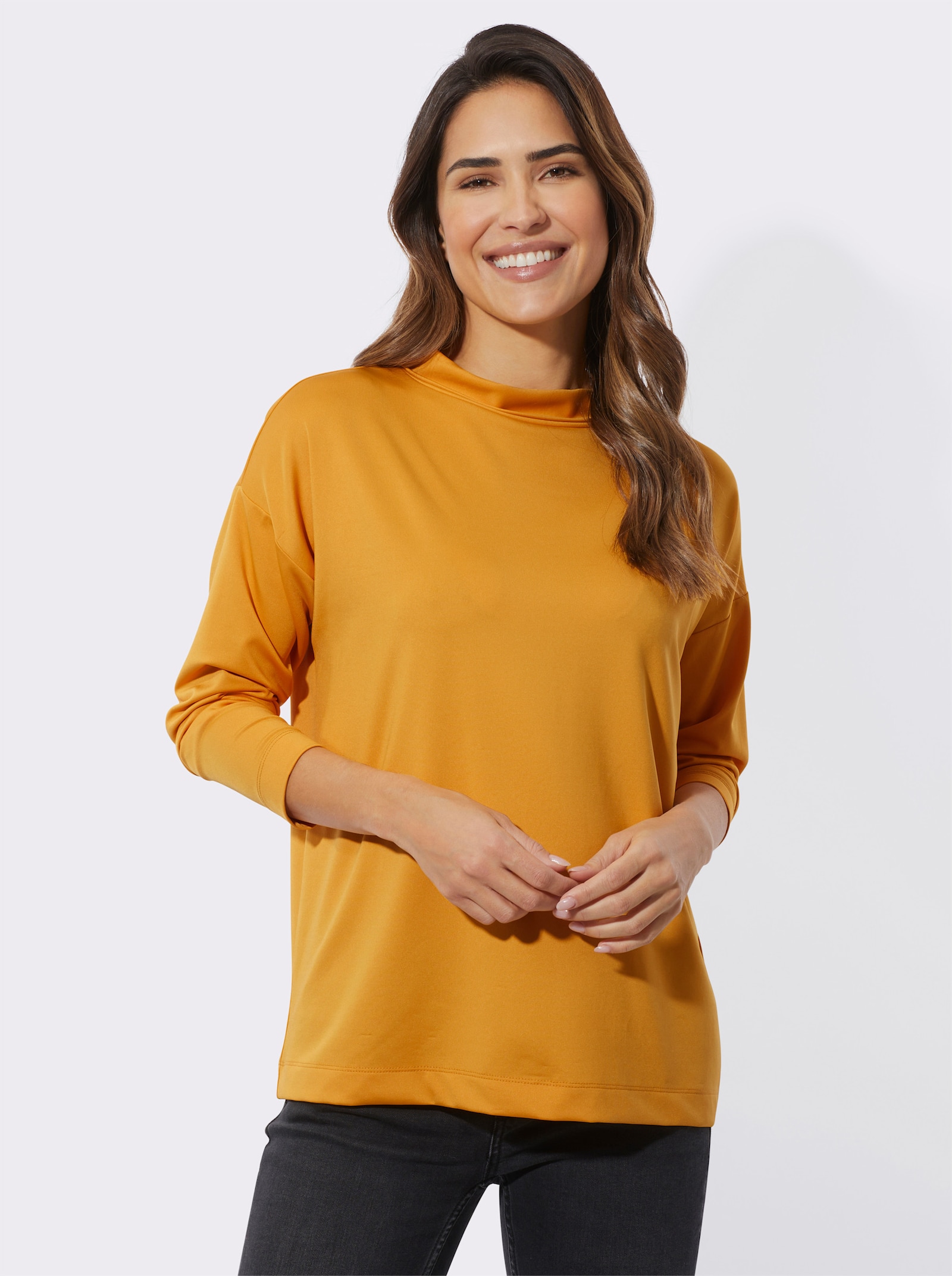 Langarmshirt mit Rückenschlitz - ocker