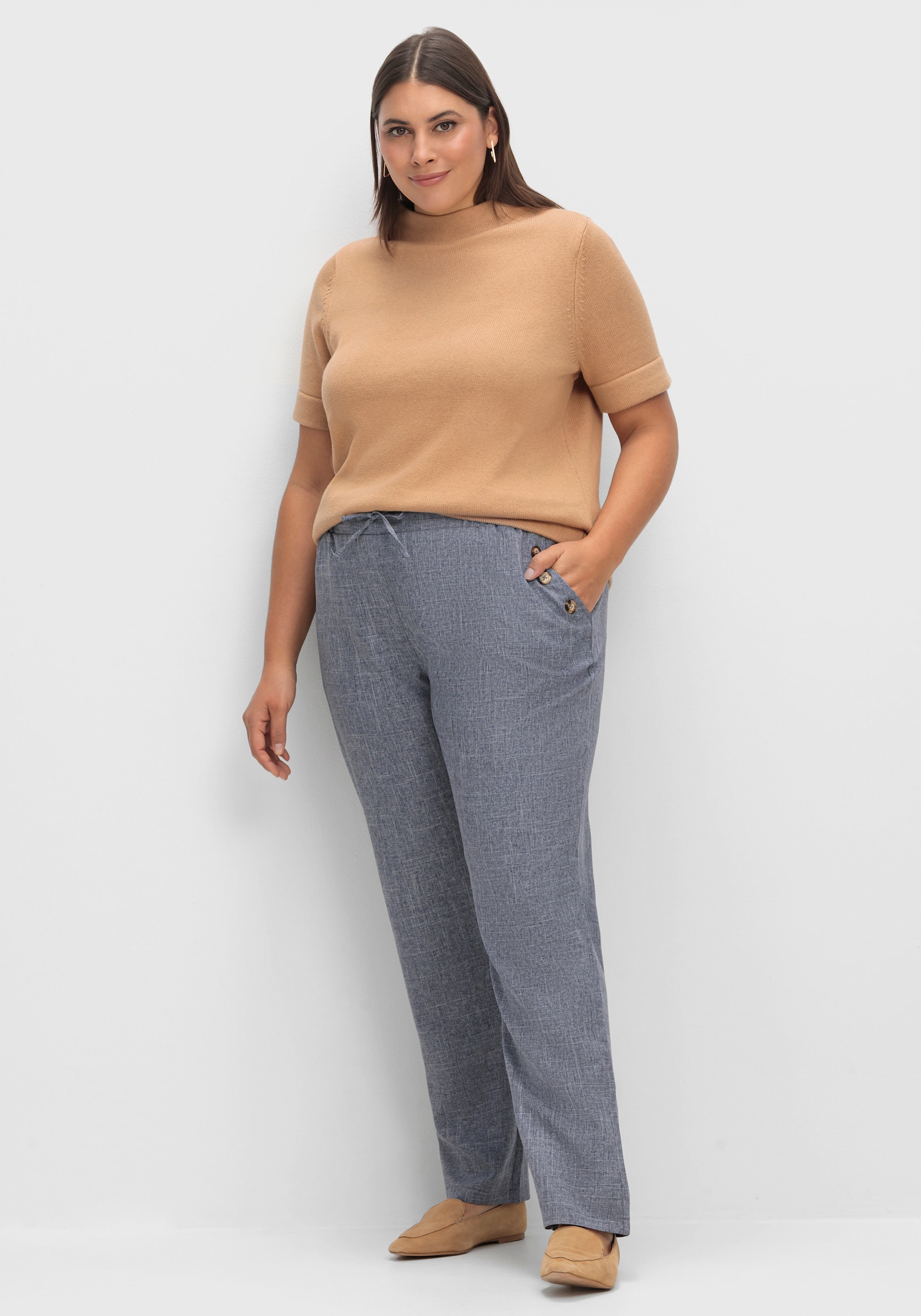 Hose in Leinen-Optik - jeansblau