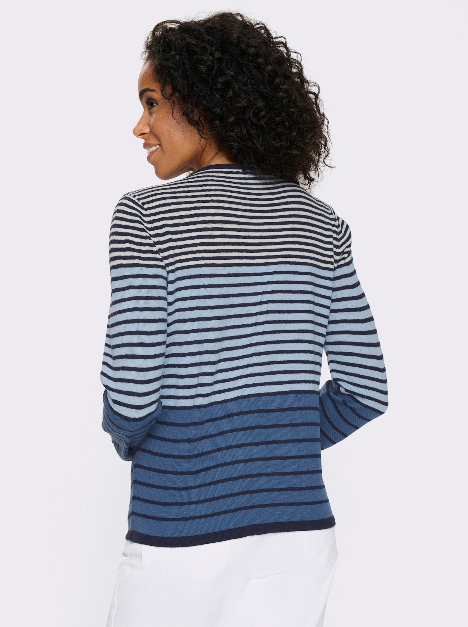 Langarm-Pullover mit Ringel-Muster, Jacquard - jeansblau-marine-geringelt