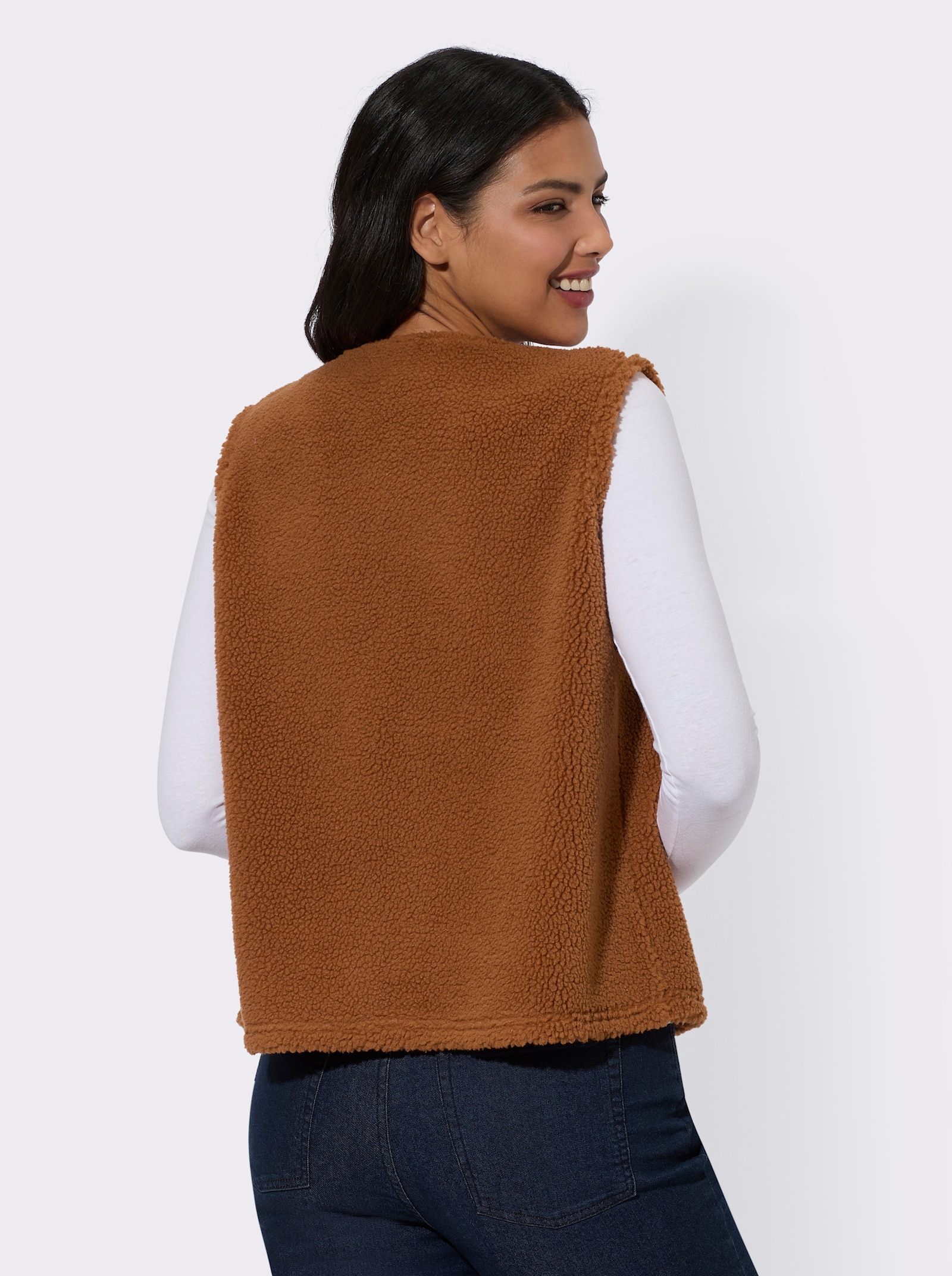 Fleecová vesta z teddy fleecu - koňaková