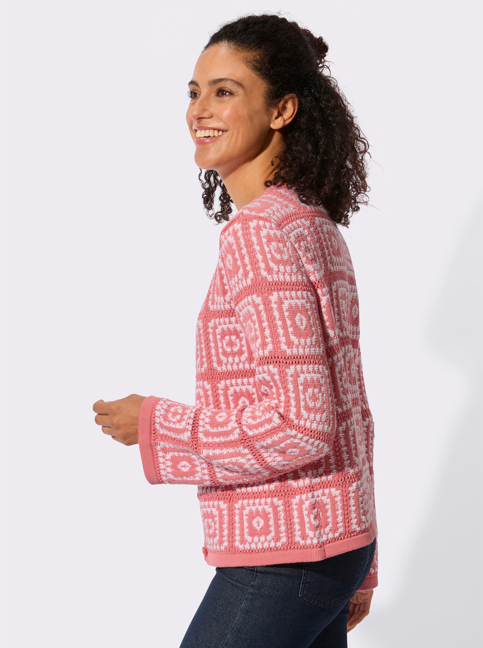 Strickjacke in Häkel-Optik - flamingo-weiß