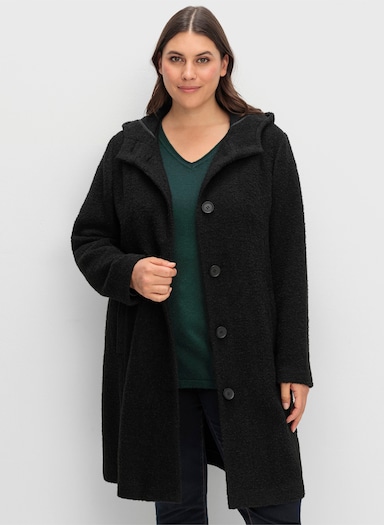 sheego Kurzmantel in Bouclé-Qualität - schwarz