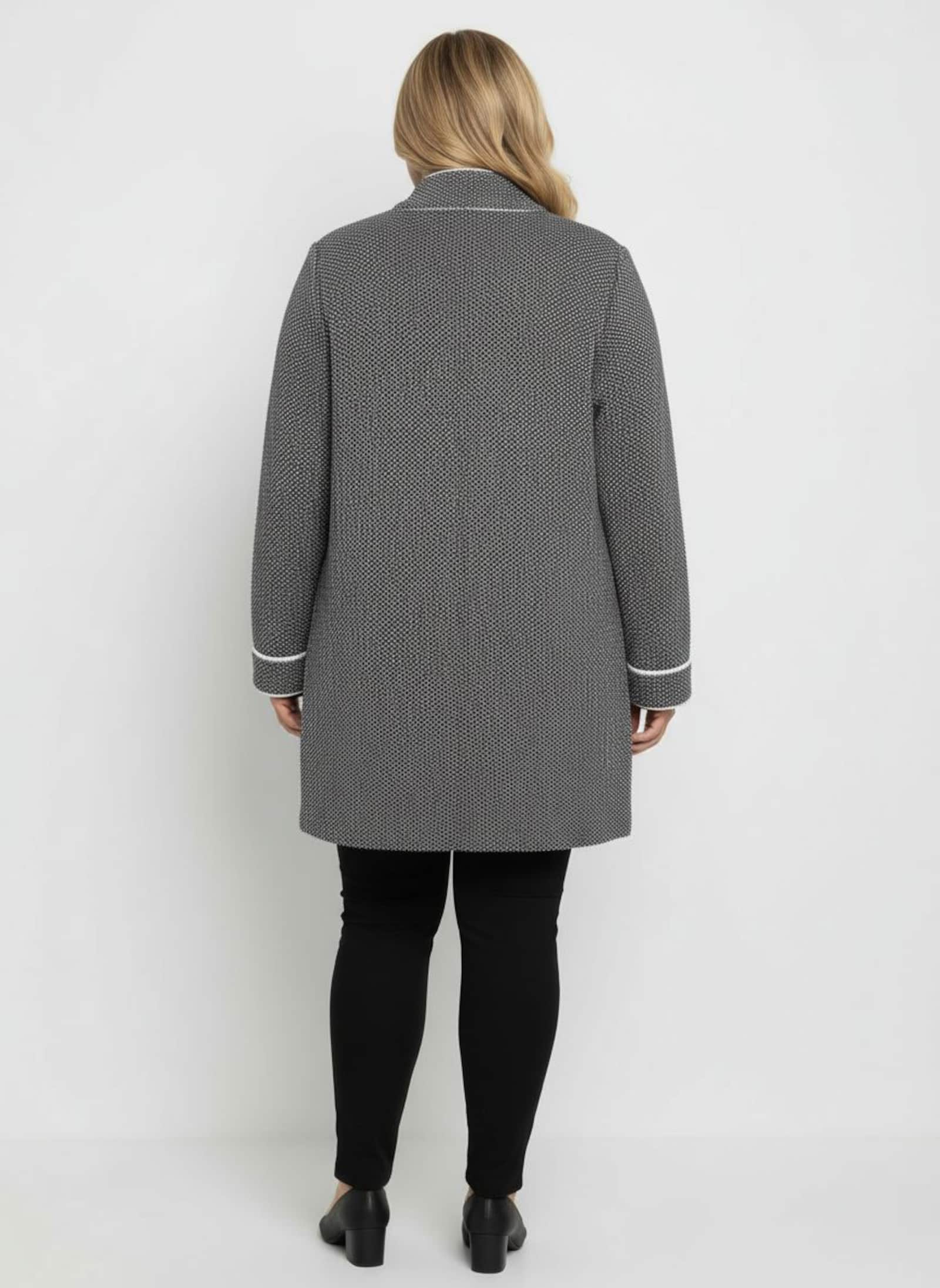 Jacquardstrickjacke mit Stehkragen - ecru-schwarz-meliert