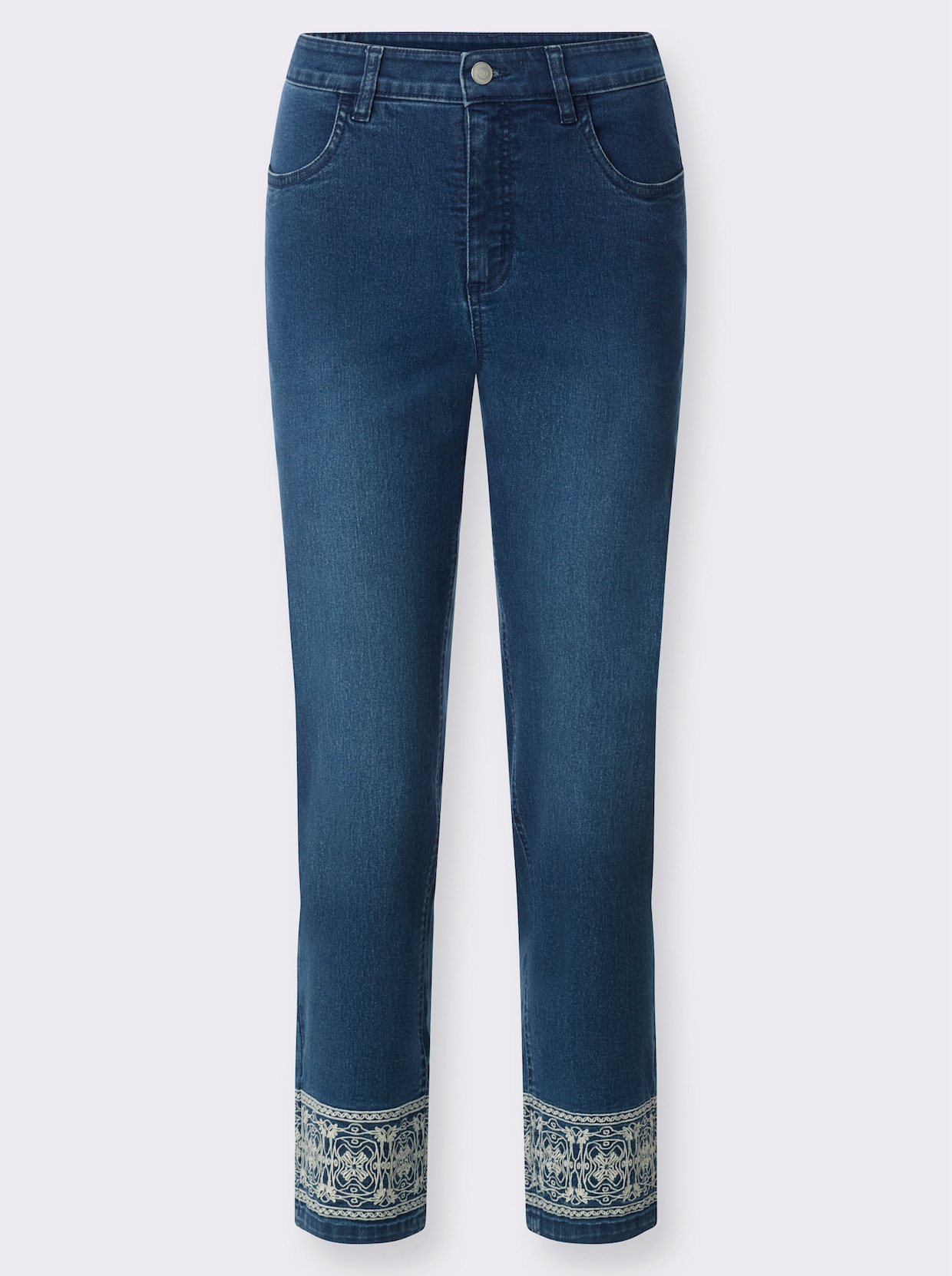 7/8-Jeans mit Stickerei am Saum - blue-stone-washed