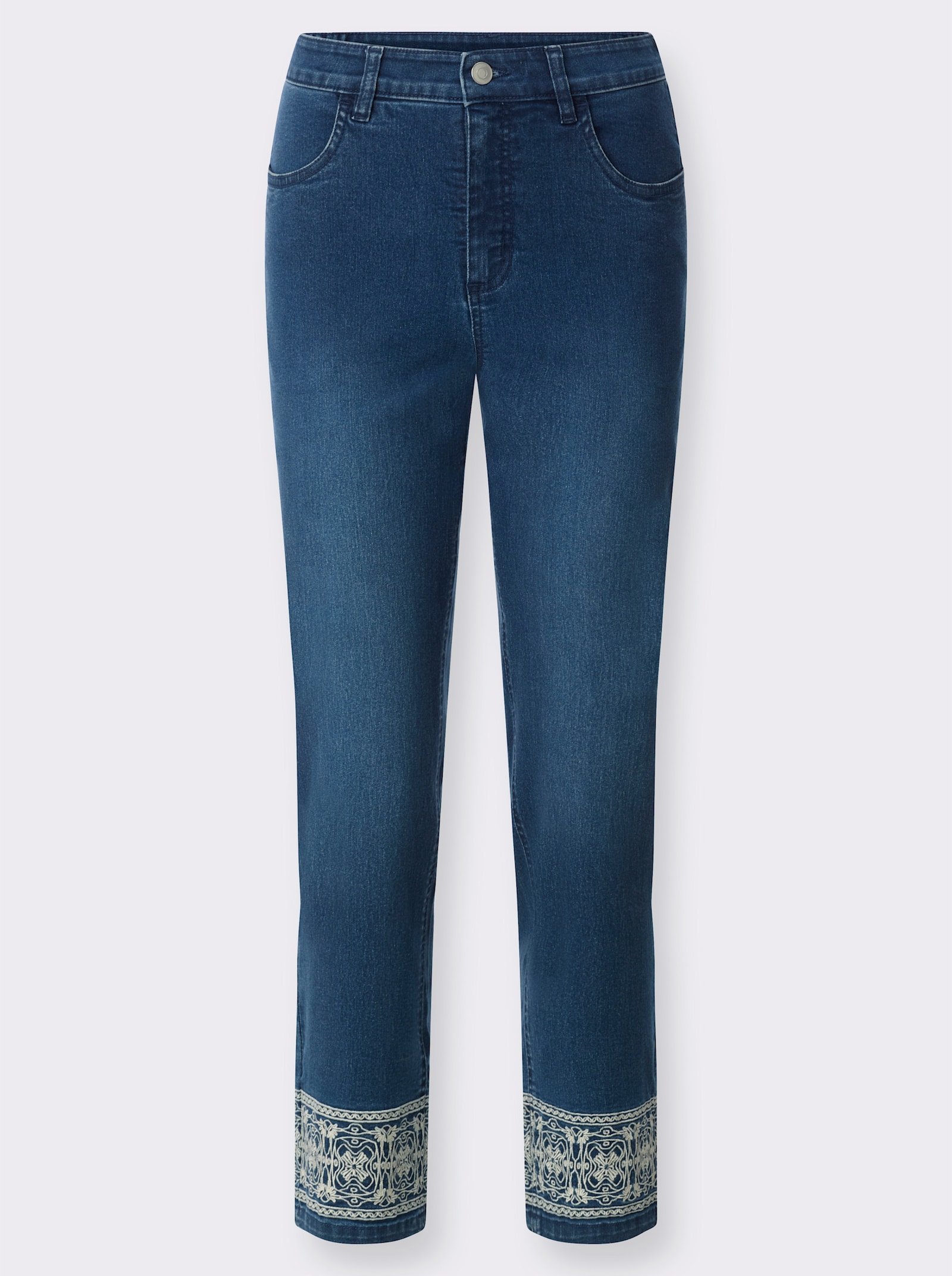 7/8-Jeans mit Stickerei am Saum - blue-stone-washed