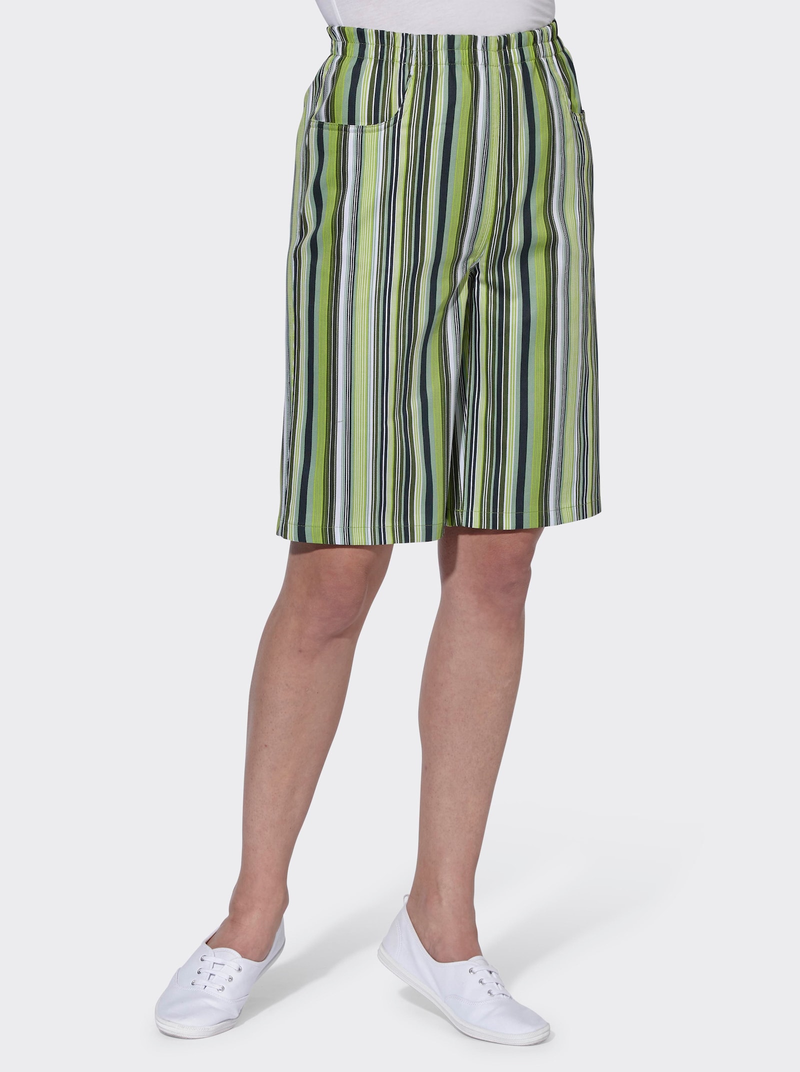 Bermudas mit Rundum-Dehnbund - grün-gestreift