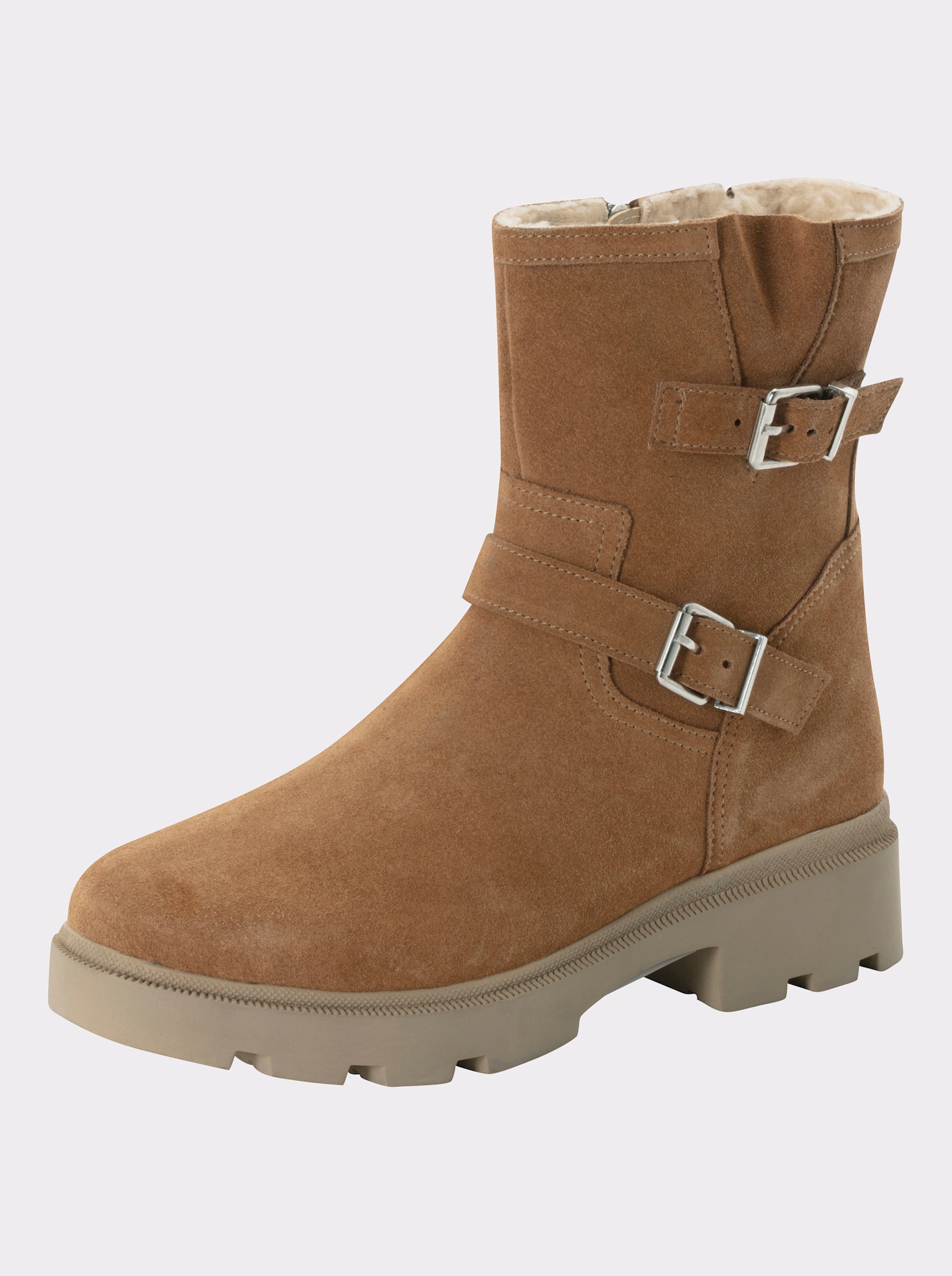 sheego Enkellaarsje met bandjes en gespen - camel