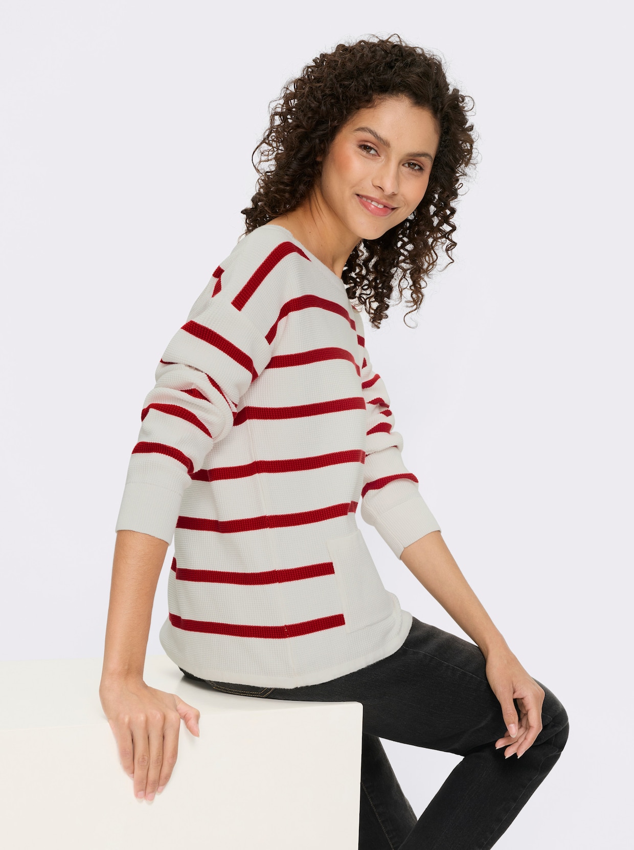 heine Pull en tricot - écru-rouge à rayures