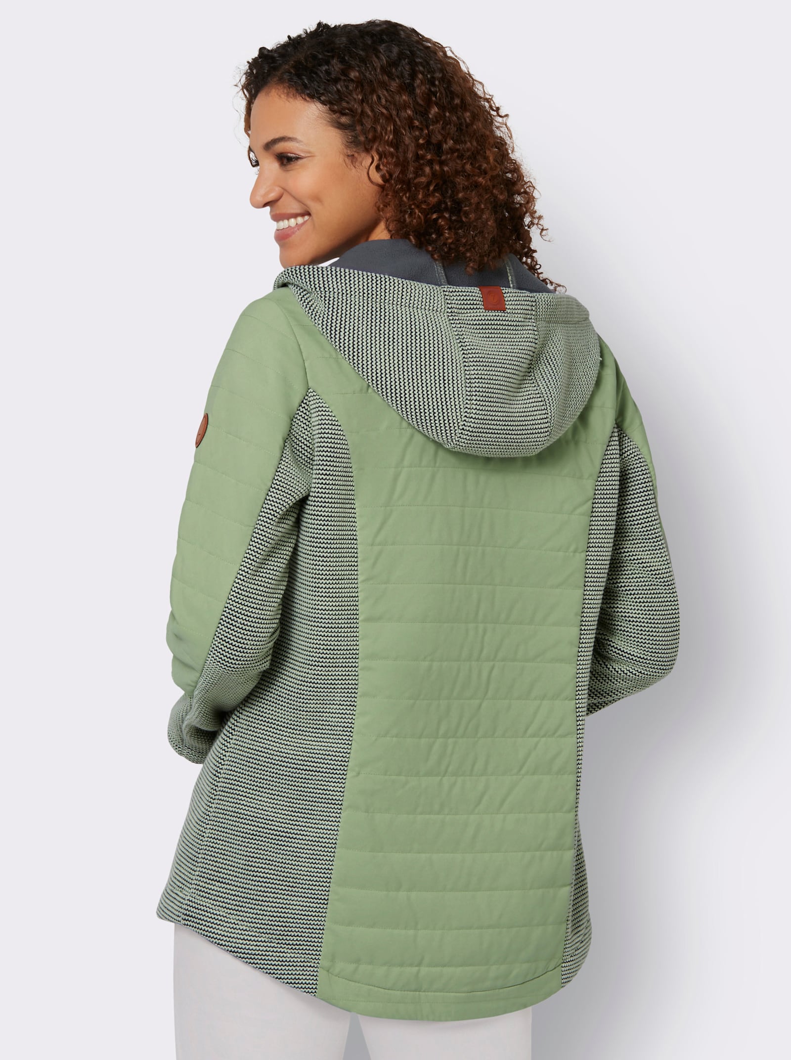 Übergangsjacke im Mix aus Fleece und Stepp - eucalyptus
