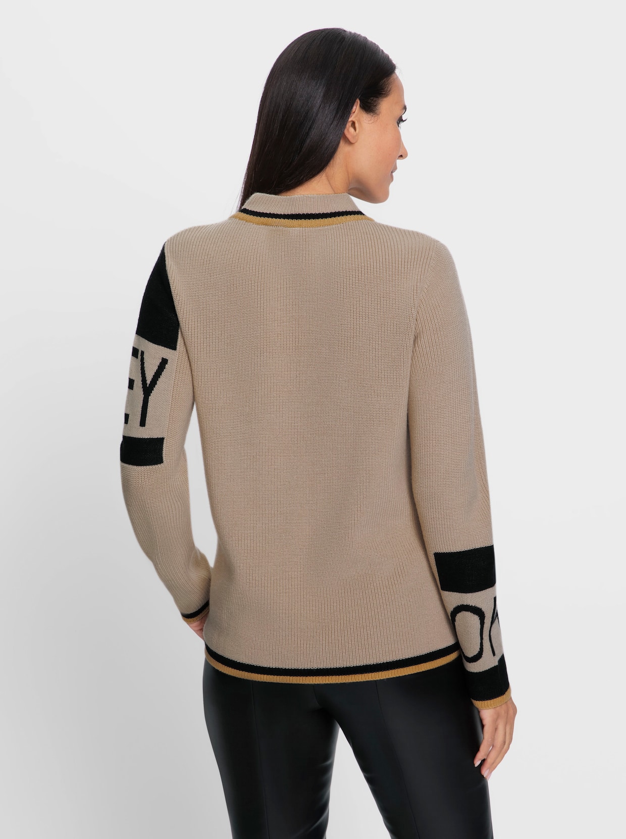 heine Trui met opstaande kraag - beige/zwart gedessineerd