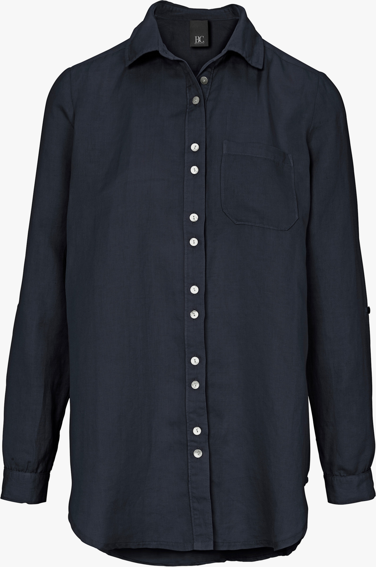 heine Overhemdblouse in mix van katoen en linnen - marine