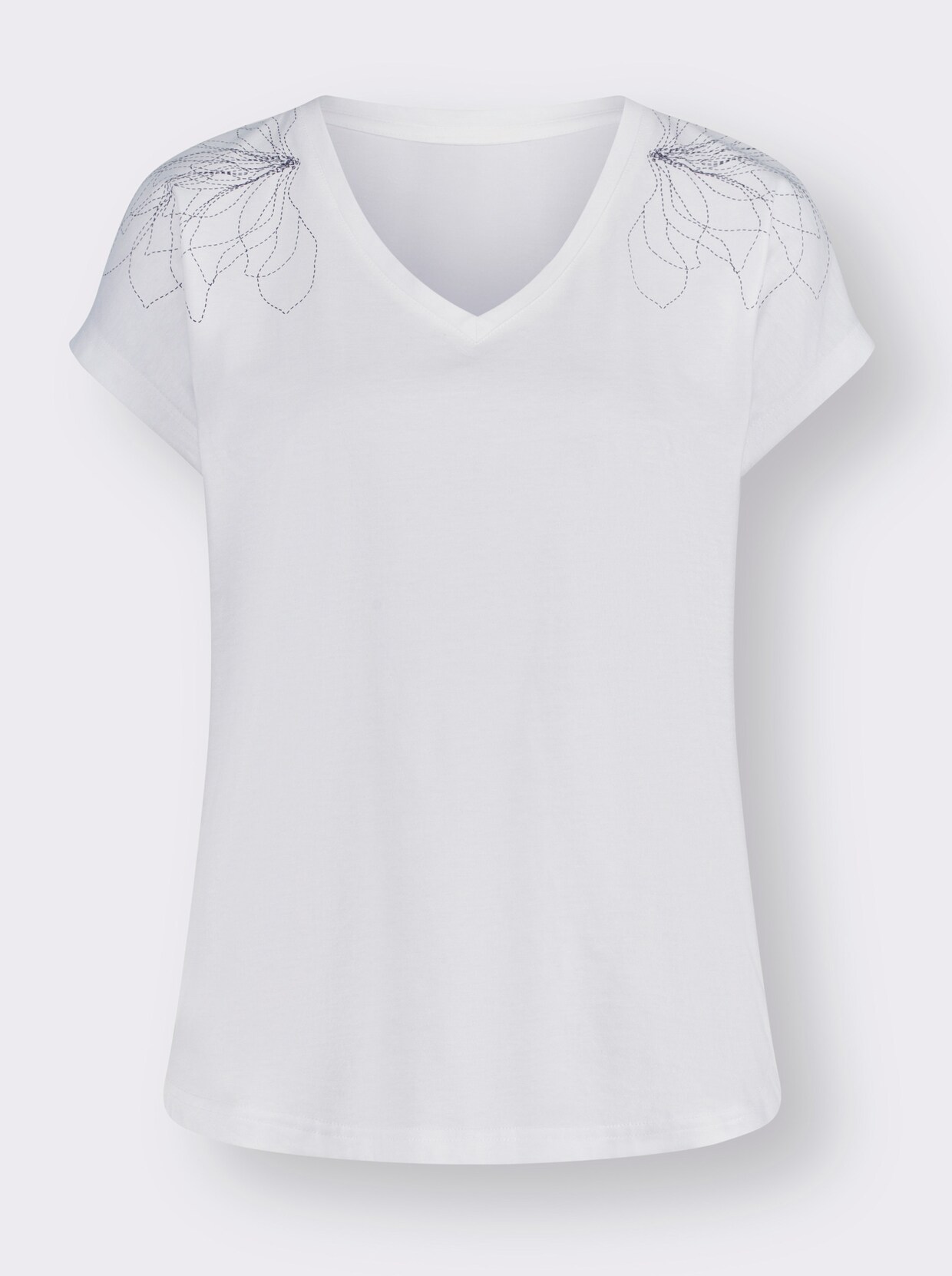 V-Shirt - weiß-graphit-bedruckt