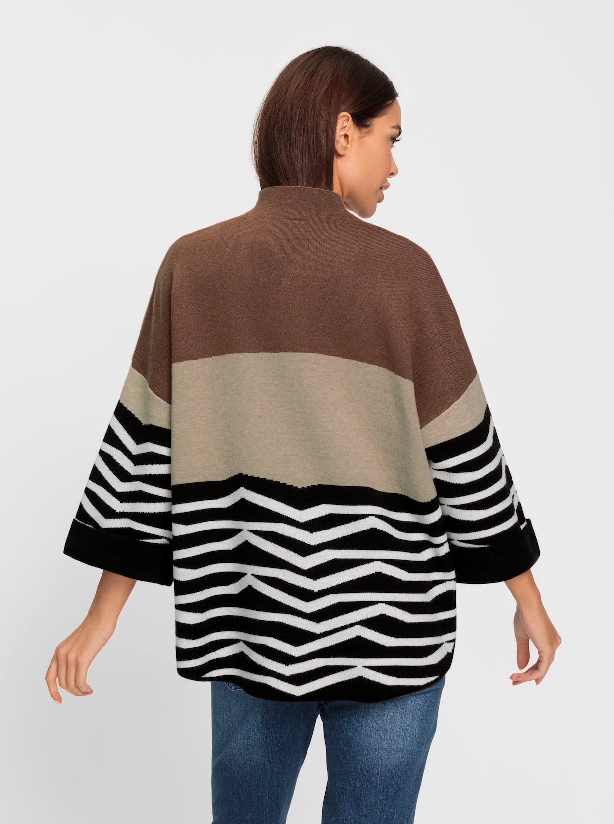 heine Gebreide pullover - zand/zwart gedessineerd