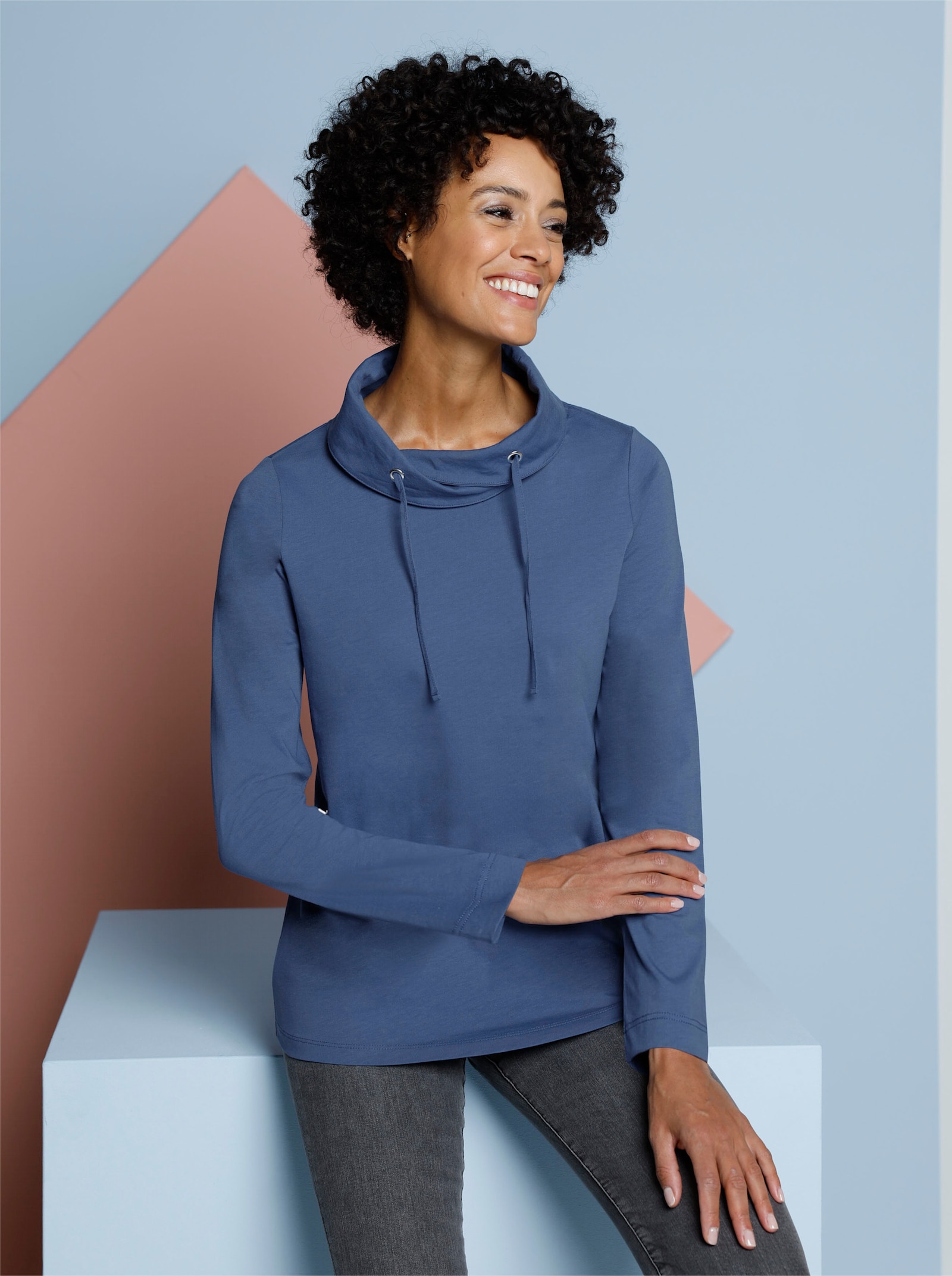 Langarmshirt mit Tunnelzug - jeansblau