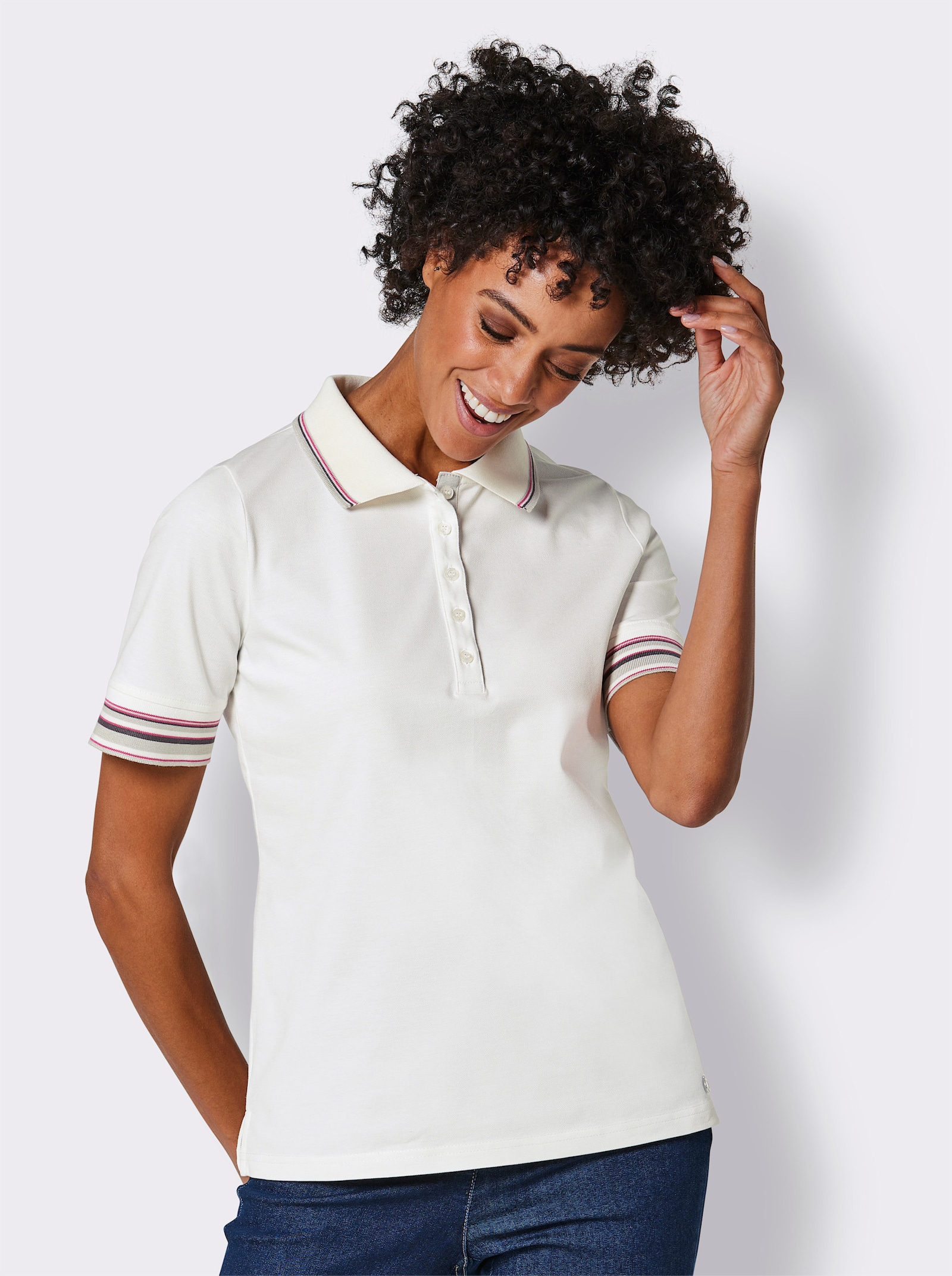 CREATION L PREMIUM Poloshirt in Pikee-Qualität - ecru