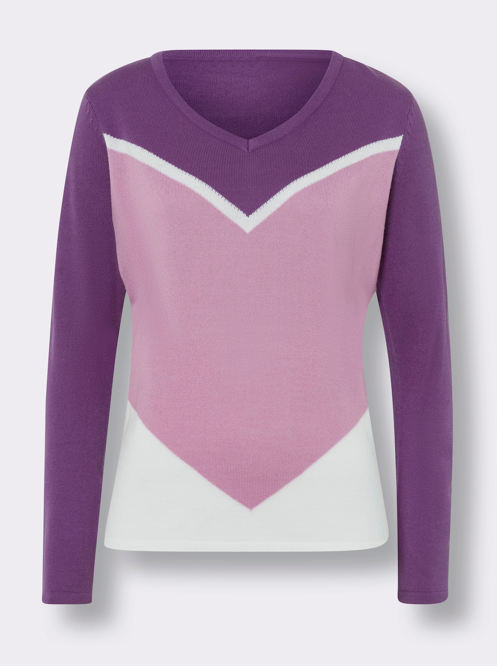 Langarm-Pullover im Blockstreifen-Muster - lila-ecru-gemustert