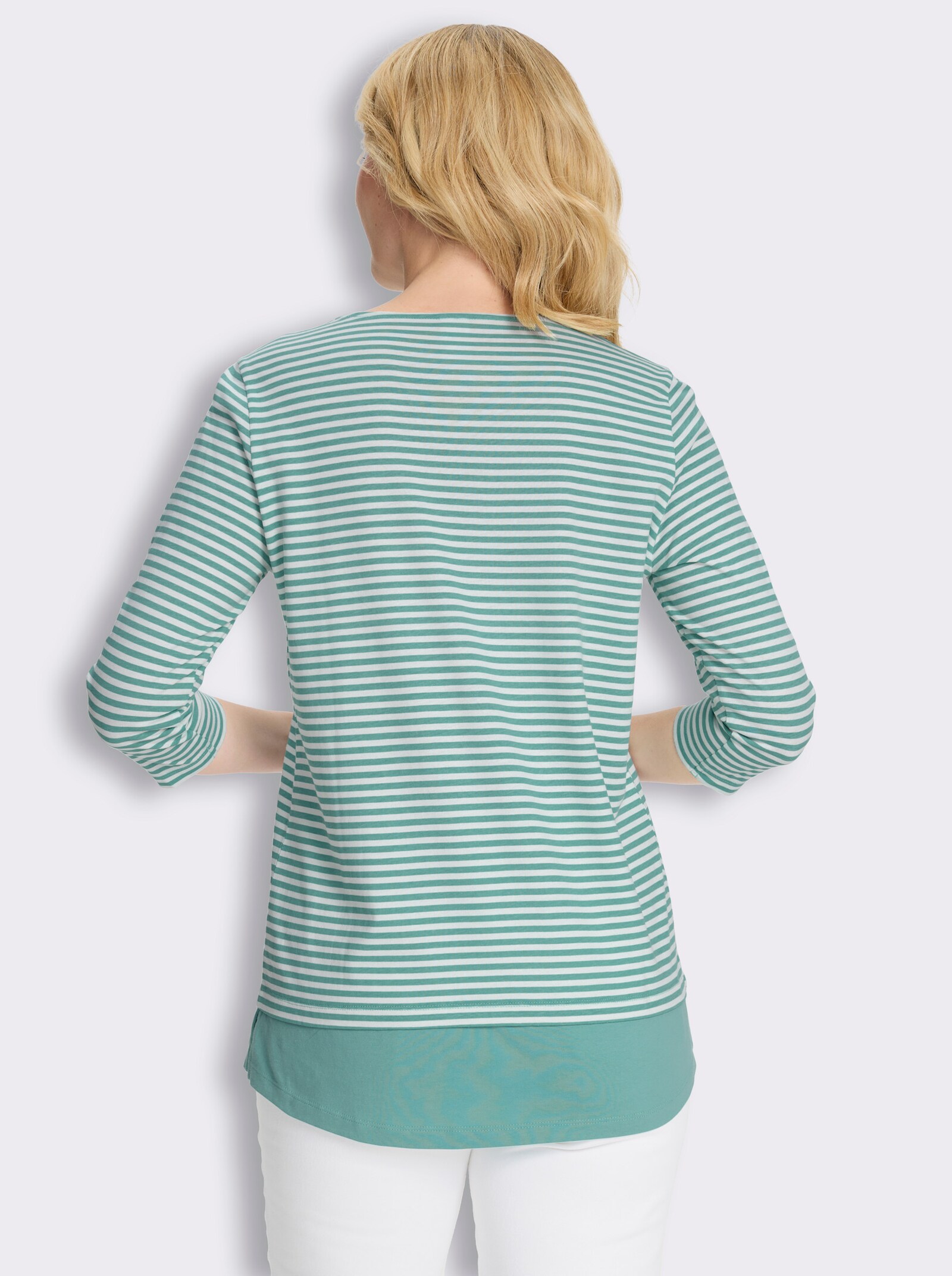 Longshirt im Streifen-Dessin - salbei-ecru-geringelt