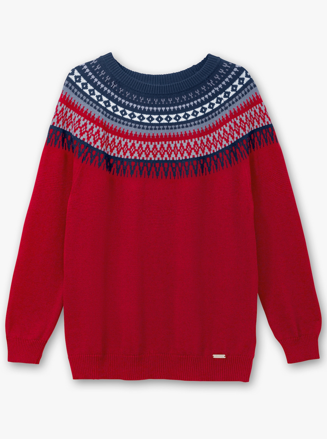 Norwegerpullover aus reiner Baumwolle - kirsche-nachtblau-gemustert