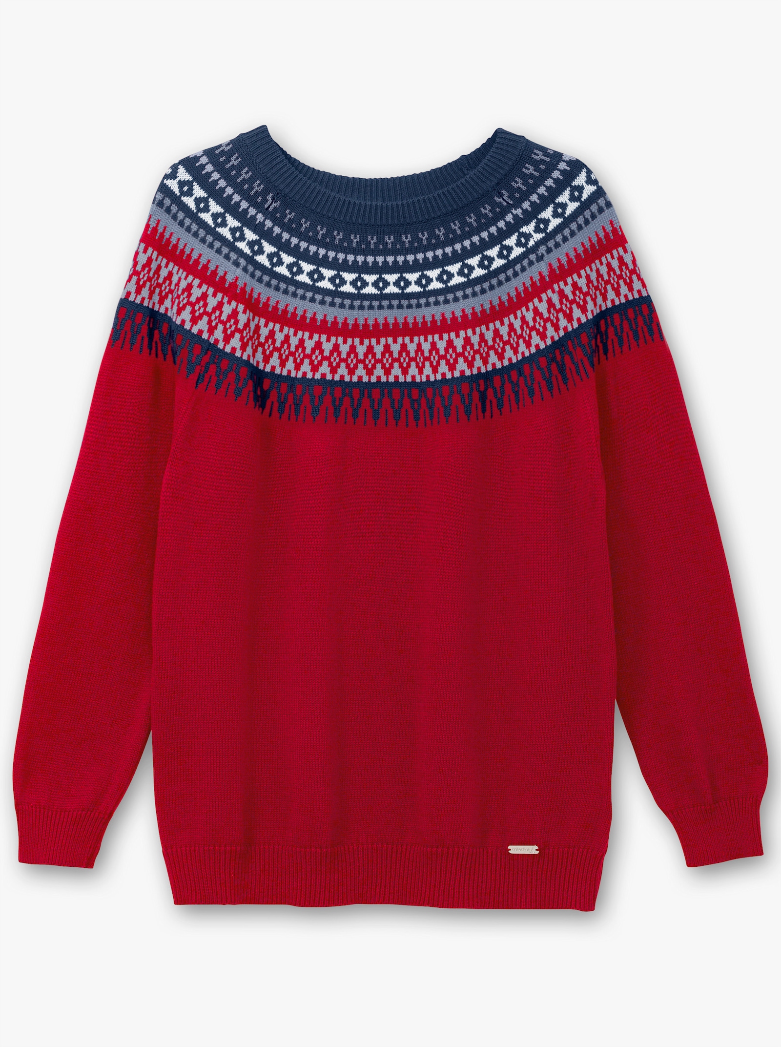 Norwegerpullover aus reiner Baumwolle - kirsche-nachtblau-gemustert