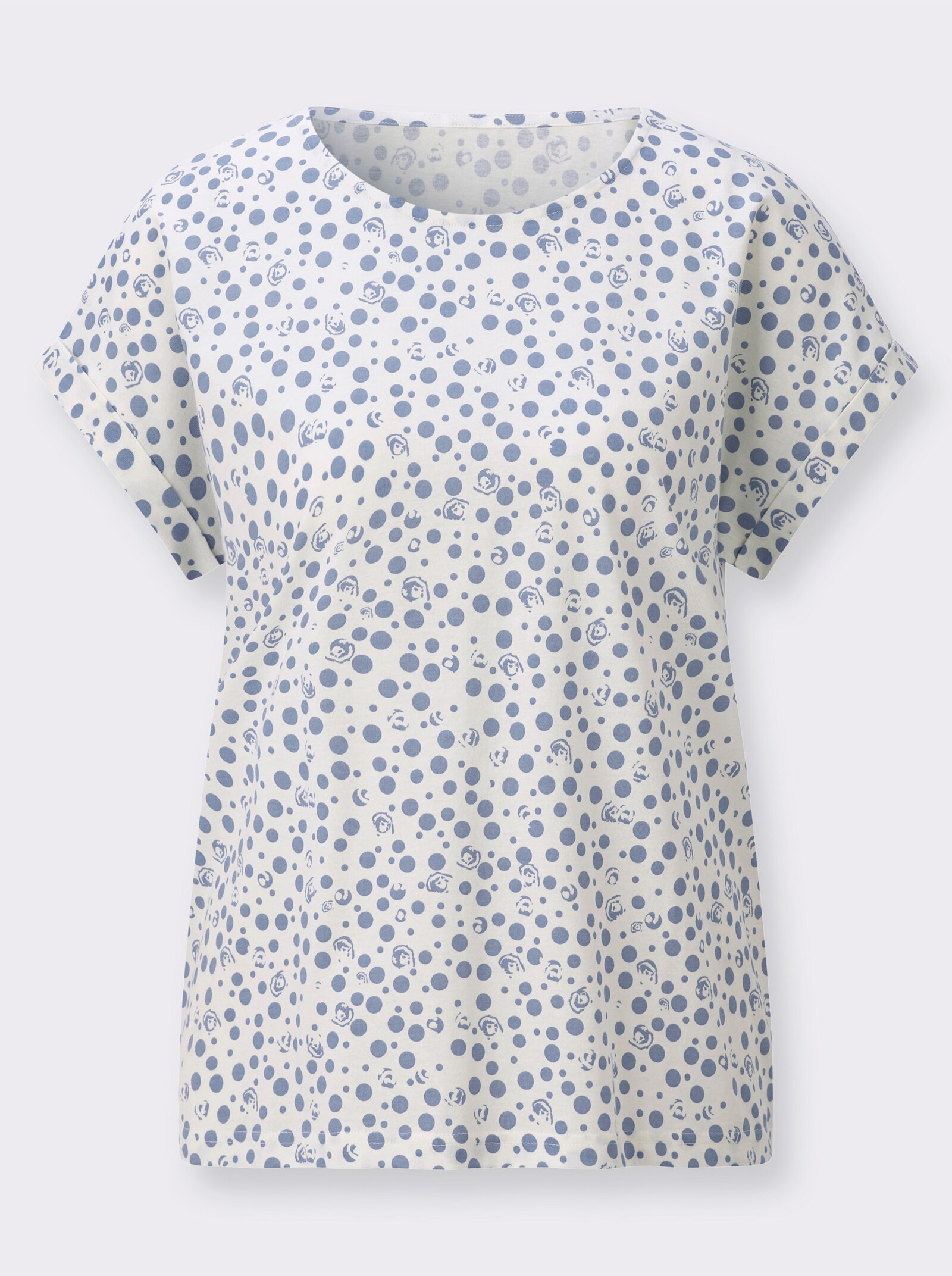 Print-Shirt aus reiner Baumwolle - taubenblau-ecru-bedruckt